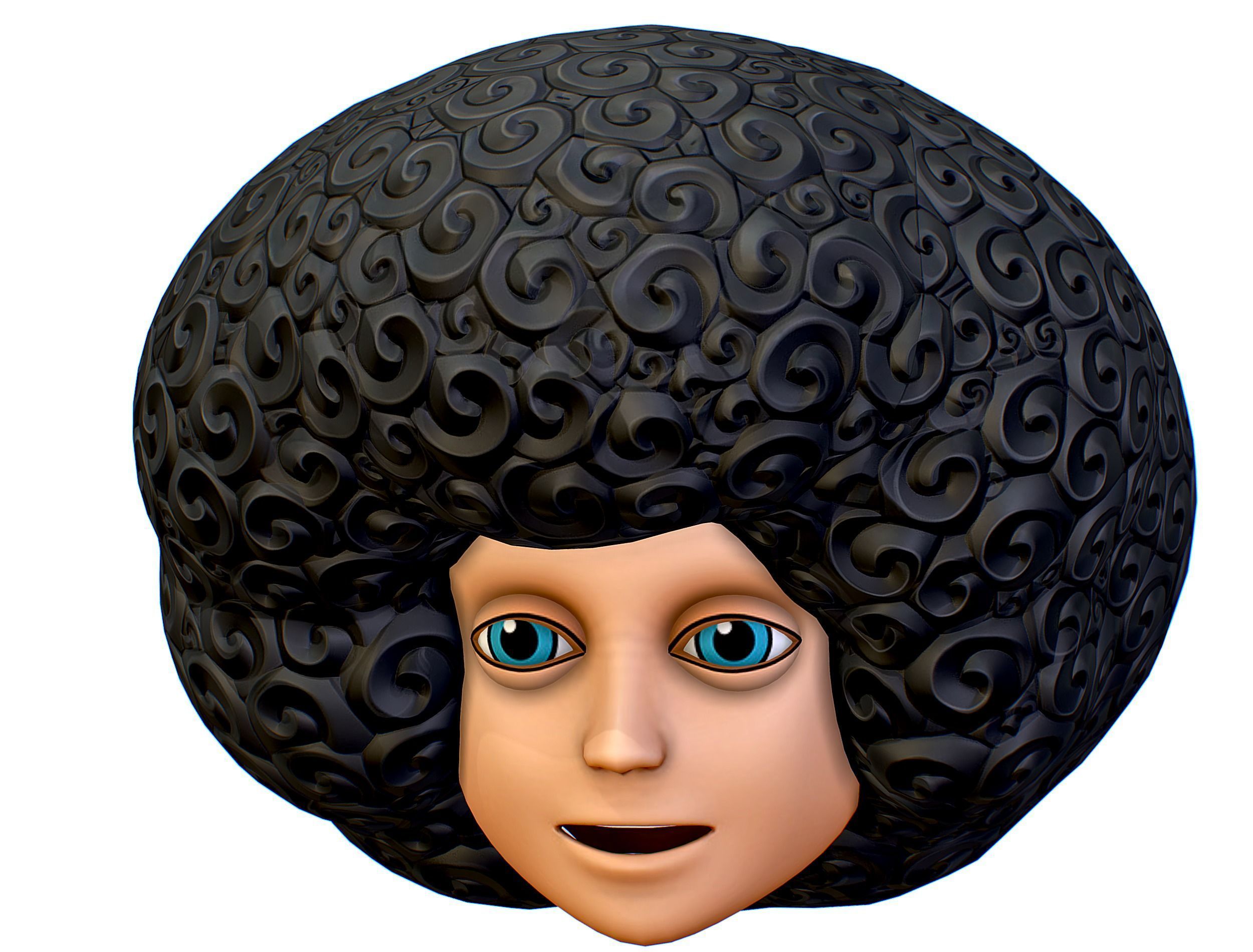 Black Afro Hair Cartoon Slylized Wig Low-poly 3D model_2