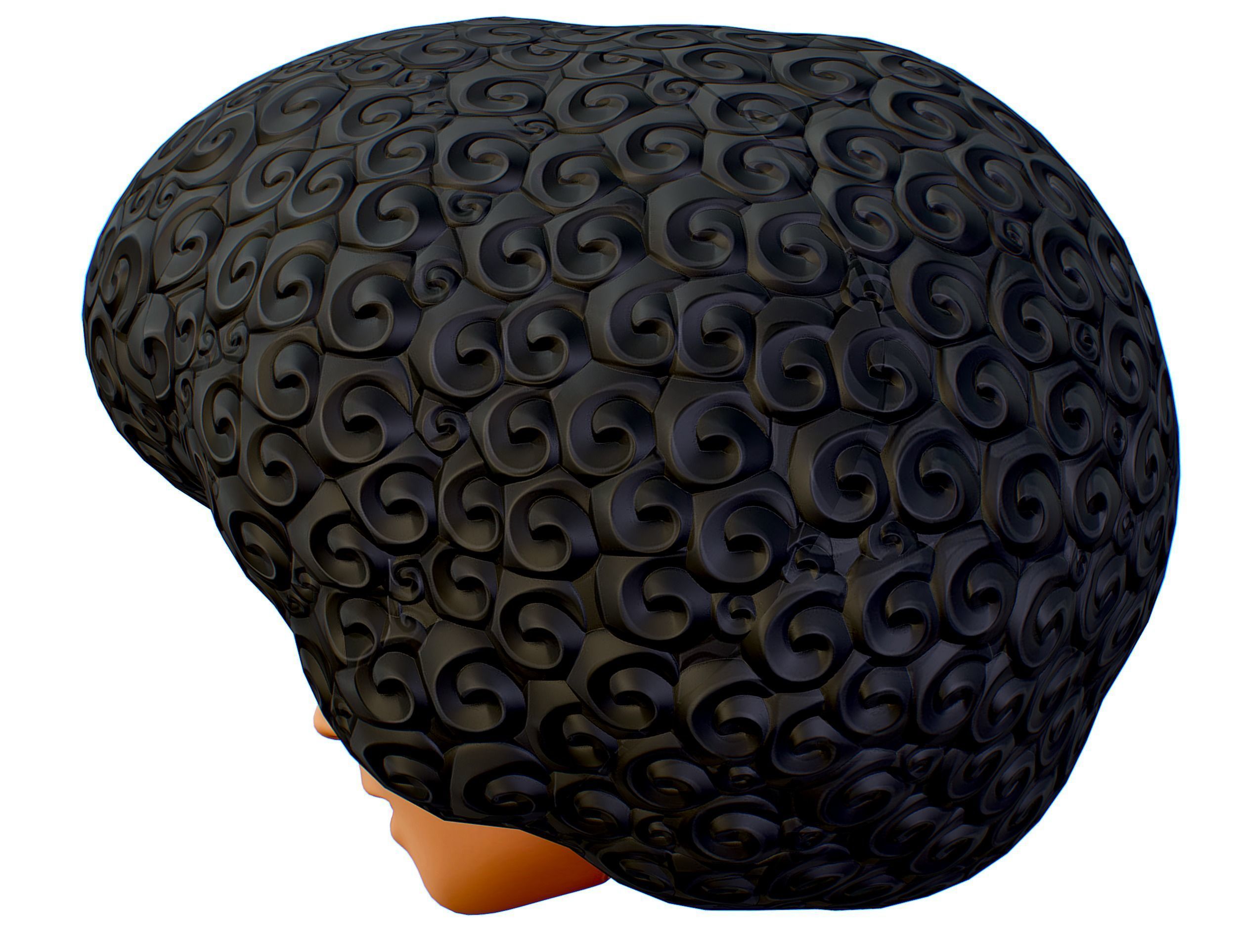 Black Afro Hair Cartoon Slylized Wig Low-poly 3D model_6