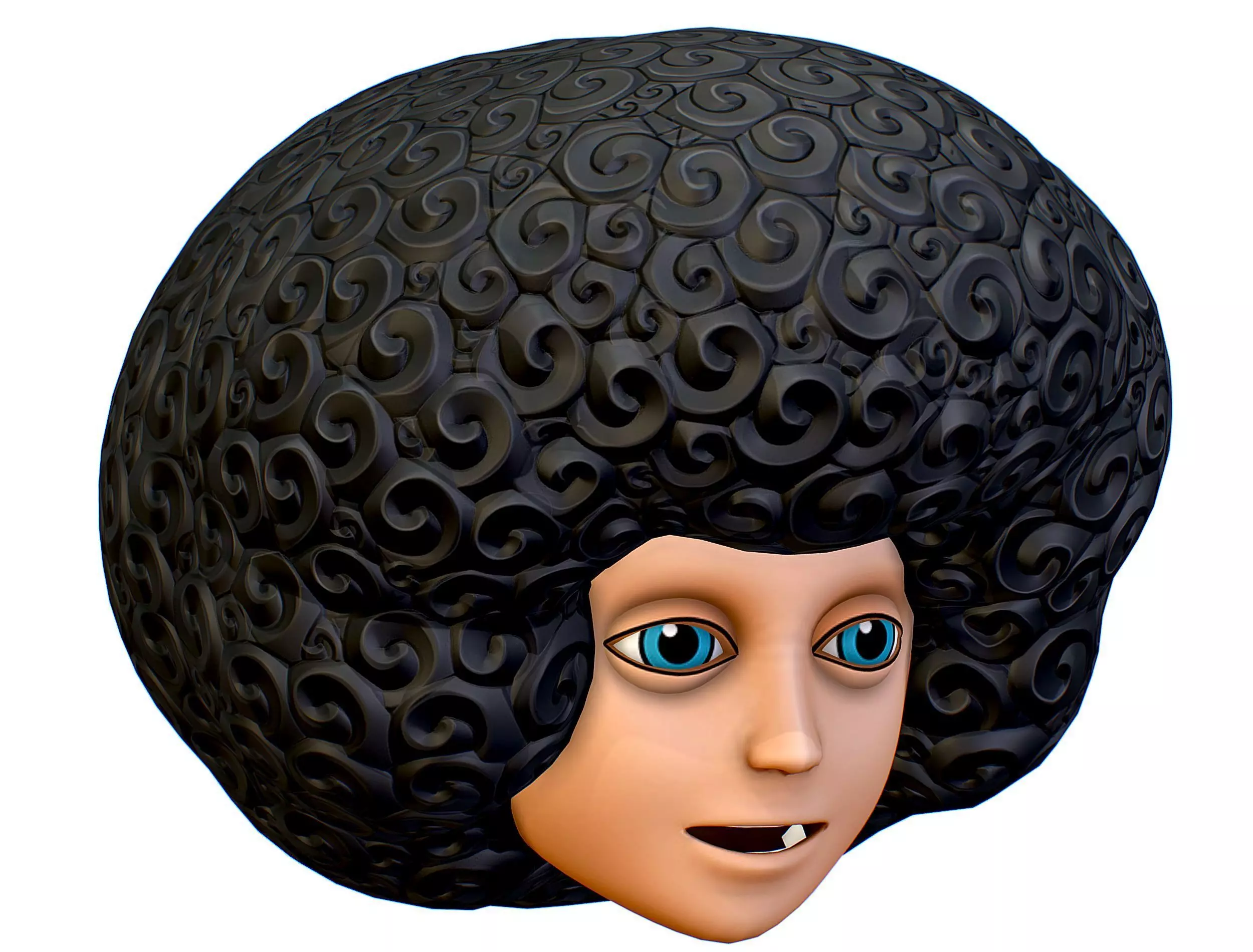 Black Afro Hair Cartoon Slylized Wig Low-poly 3D model_0