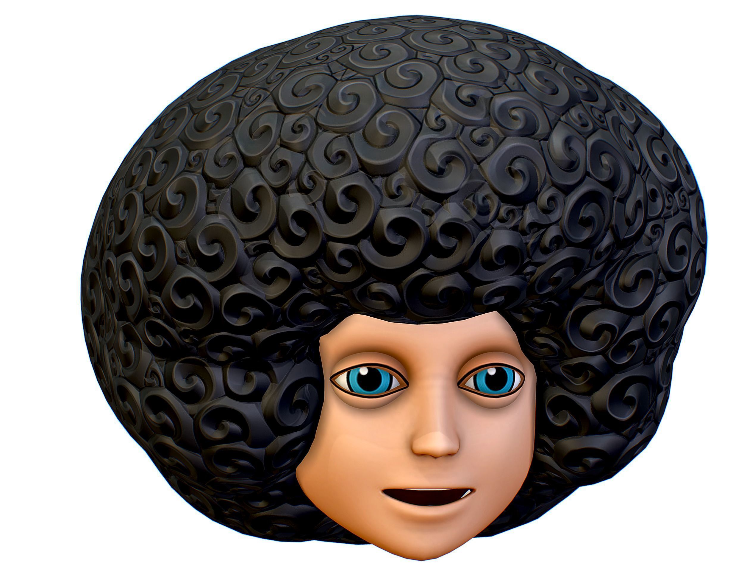 Black Afro Hair Cartoon Slylized Wig Low-poly 3D model_1