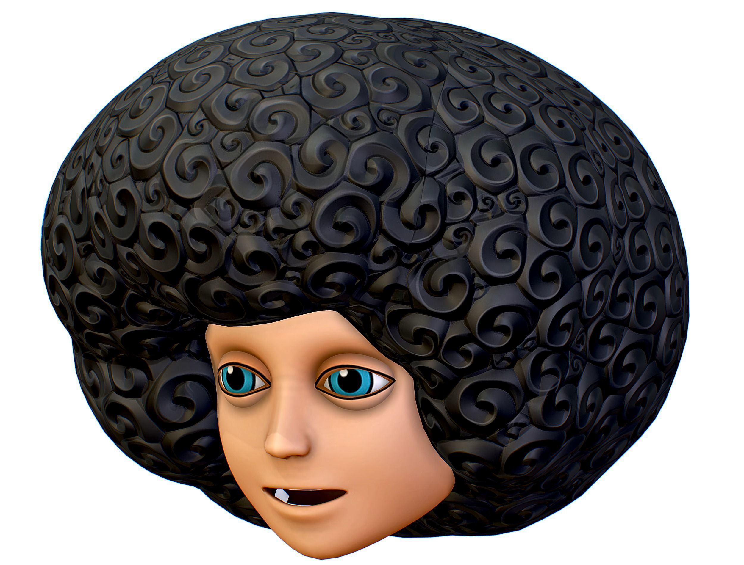 Black Afro Hair Cartoon Slylized Wig Low-poly 3D model_3