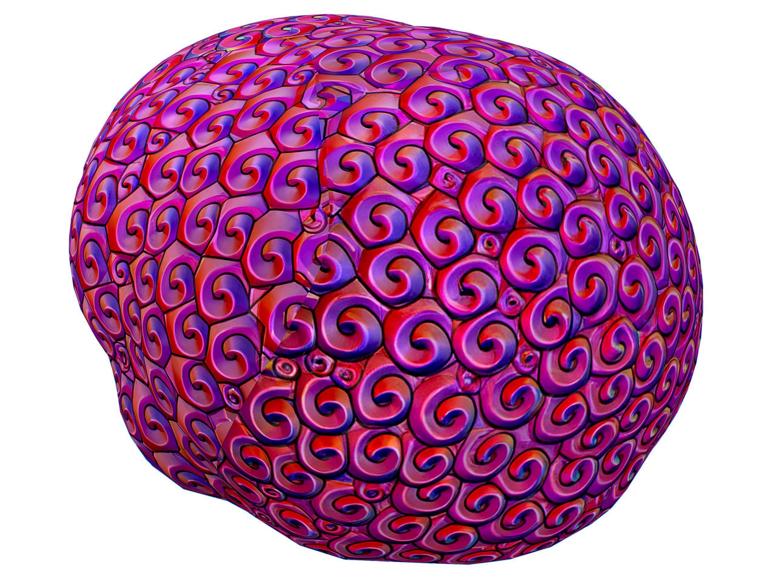 Stylized Afro Pink Neon Hair Multicolor Hot Wig Low-poly 3D model_7