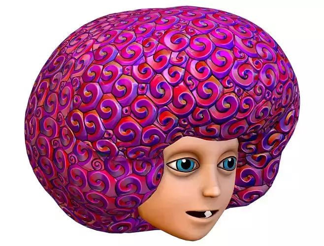 Stylized Afro Pink Neon Hair Multicolor Hot Wig Low-poly 3D model