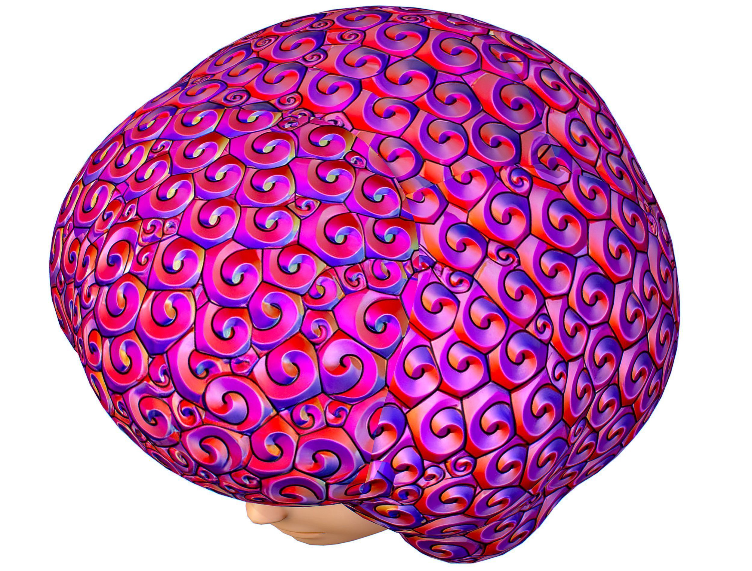 Stylized Afro Pink Neon Hair Multicolor Hot Wig Low-poly 3D model_15