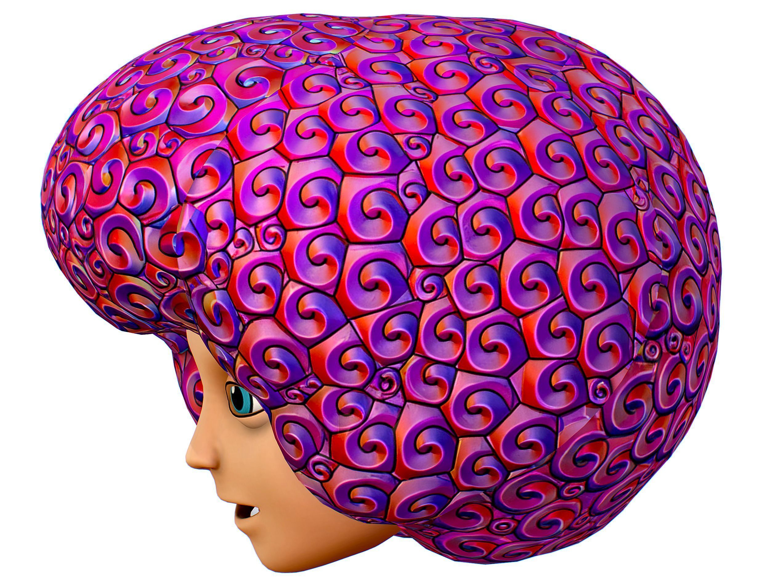 Stylized Afro Pink Neon Hair Multicolor Hot Wig Low-poly 3D model_5