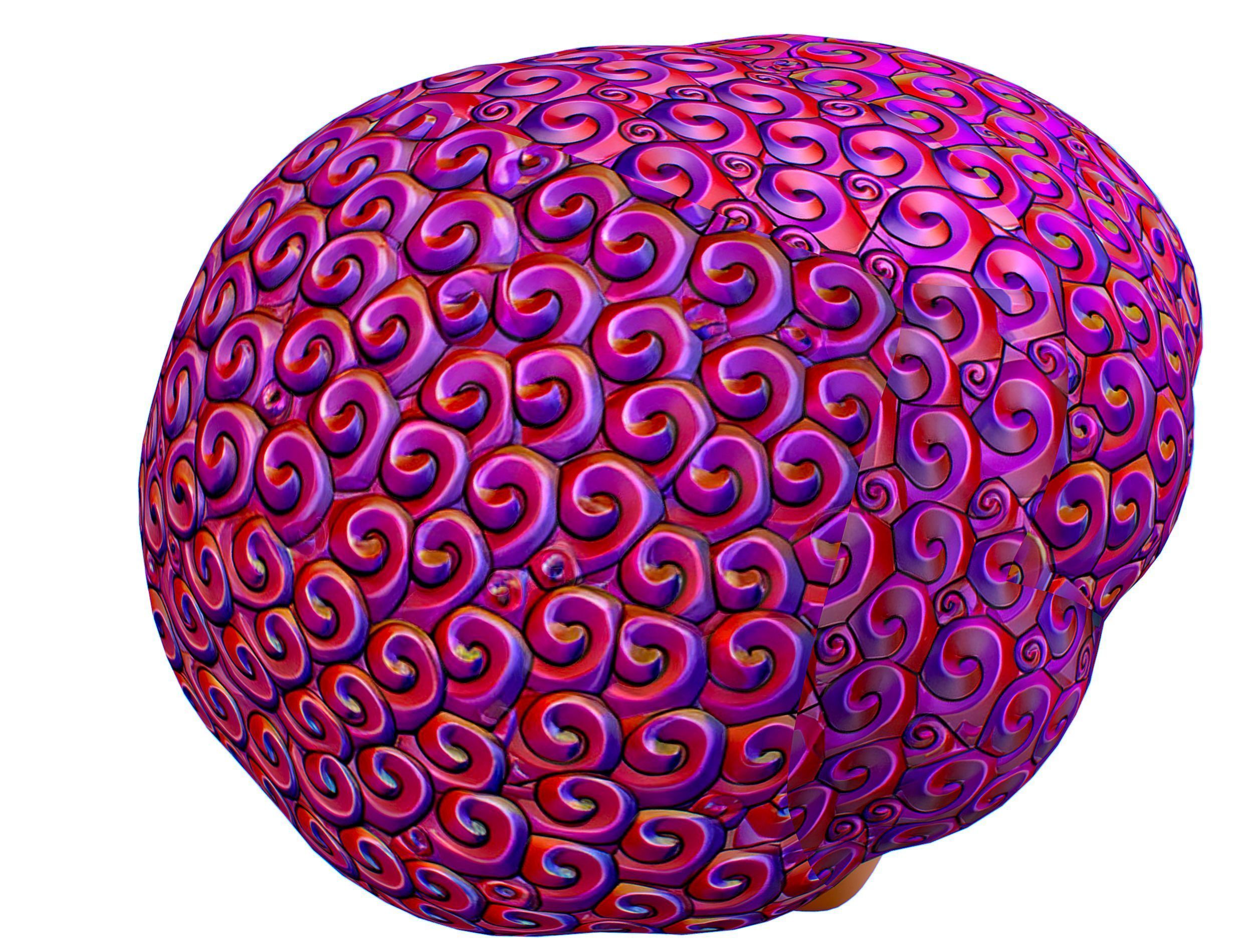 Stylized Afro Pink Neon Hair Multicolor Hot Wig Low-poly 3D model_10