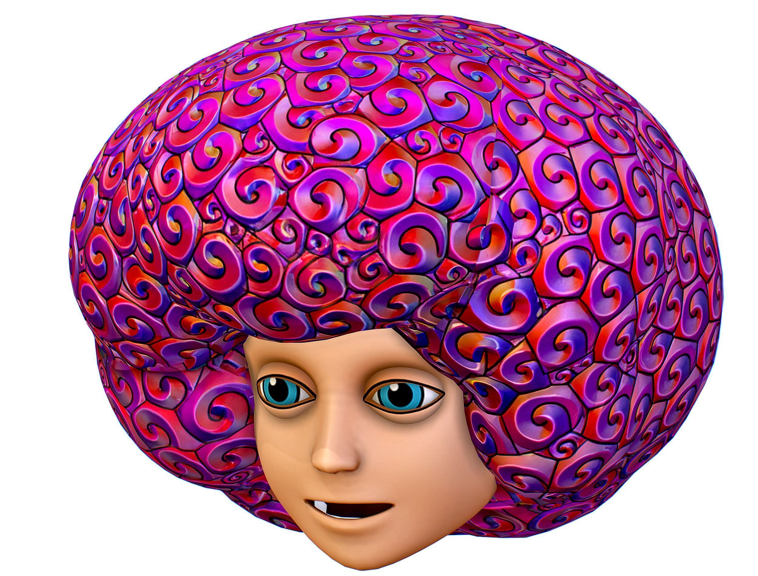 Stylized Afro Pink Neon Hair Multicolor Hot Wig Low-poly 3D model_3