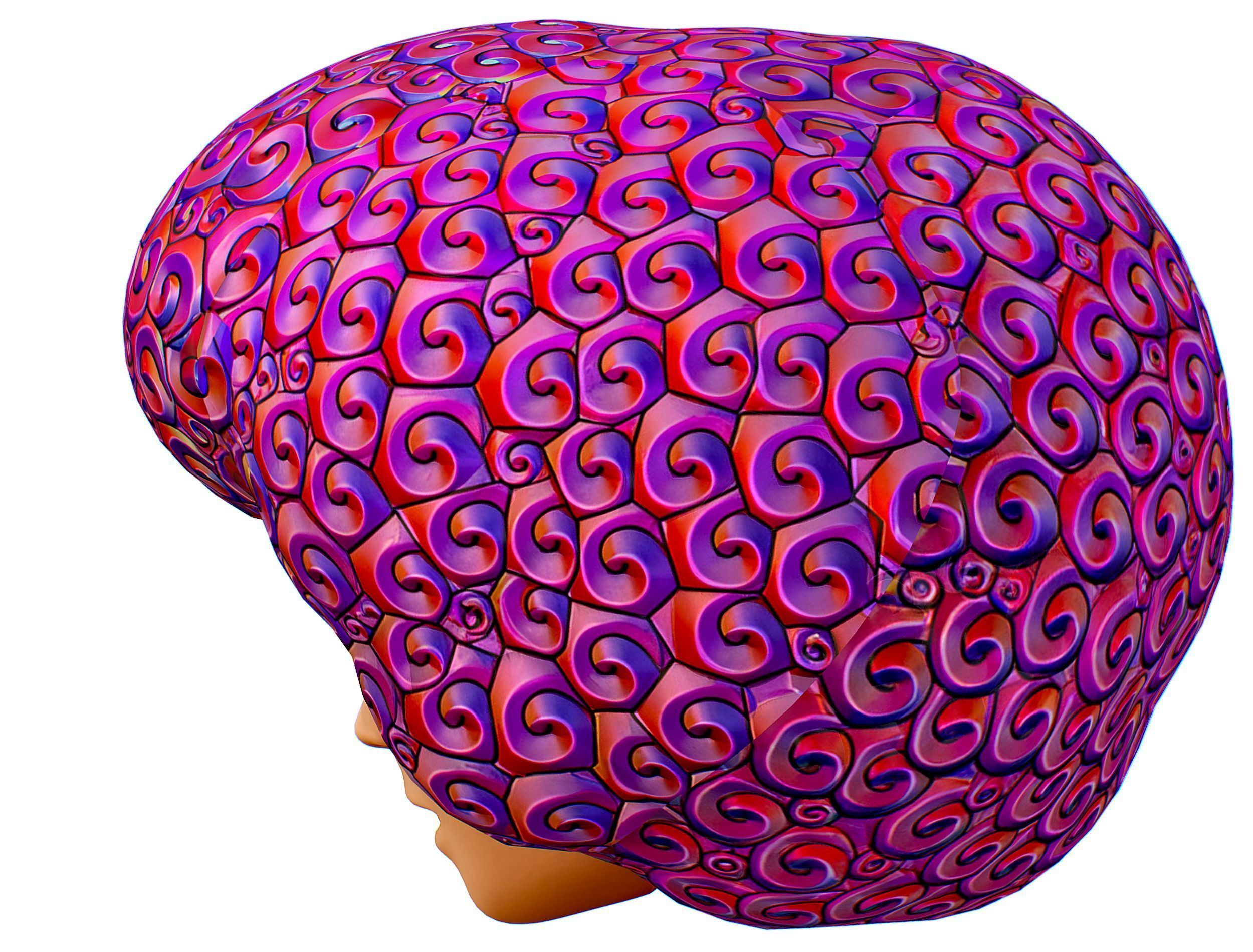 Stylized Afro Pink Neon Hair Multicolor Hot Wig Low-poly 3D model_6