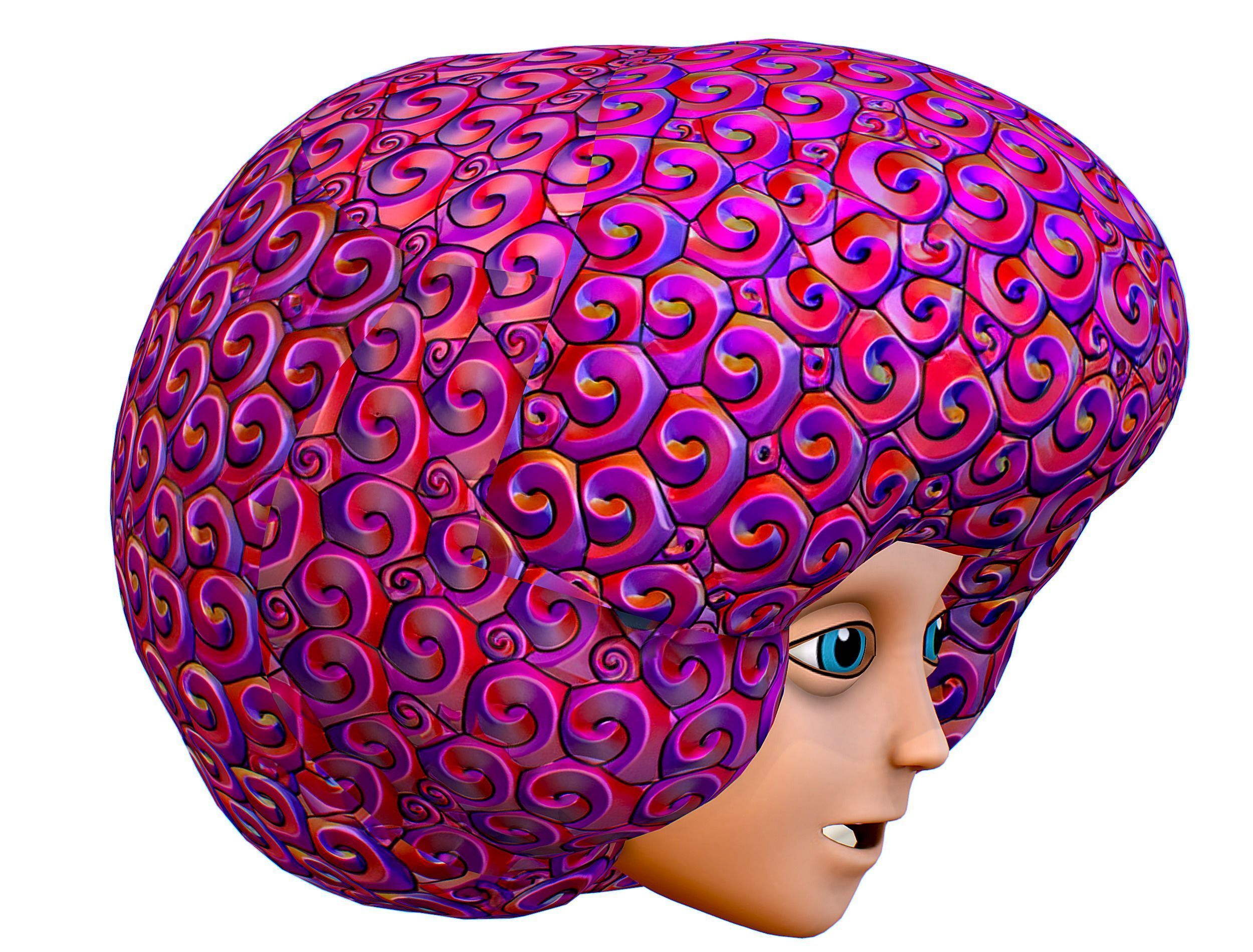Stylized Afro Pink Neon Hair Multicolor Hot Wig Low-poly 3D model_12