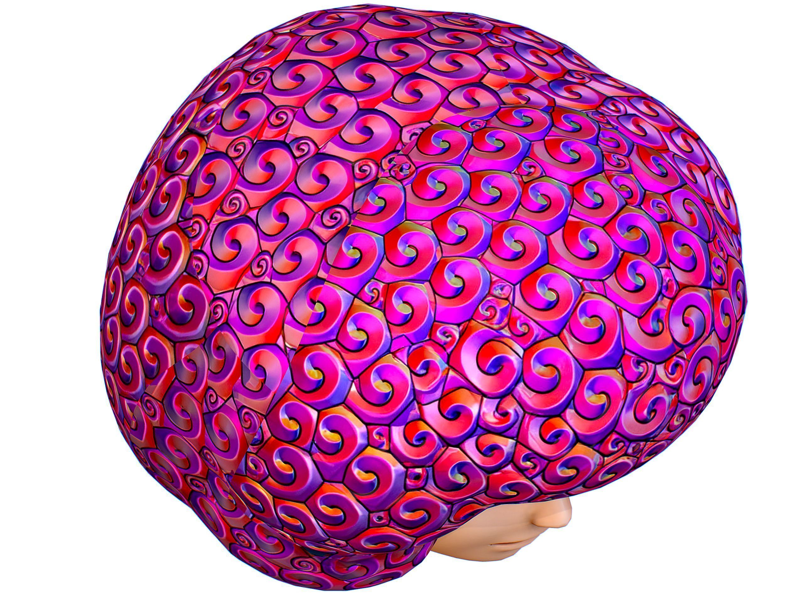 Stylized Afro Pink Neon Hair Multicolor Hot Wig Low-poly 3D model_14