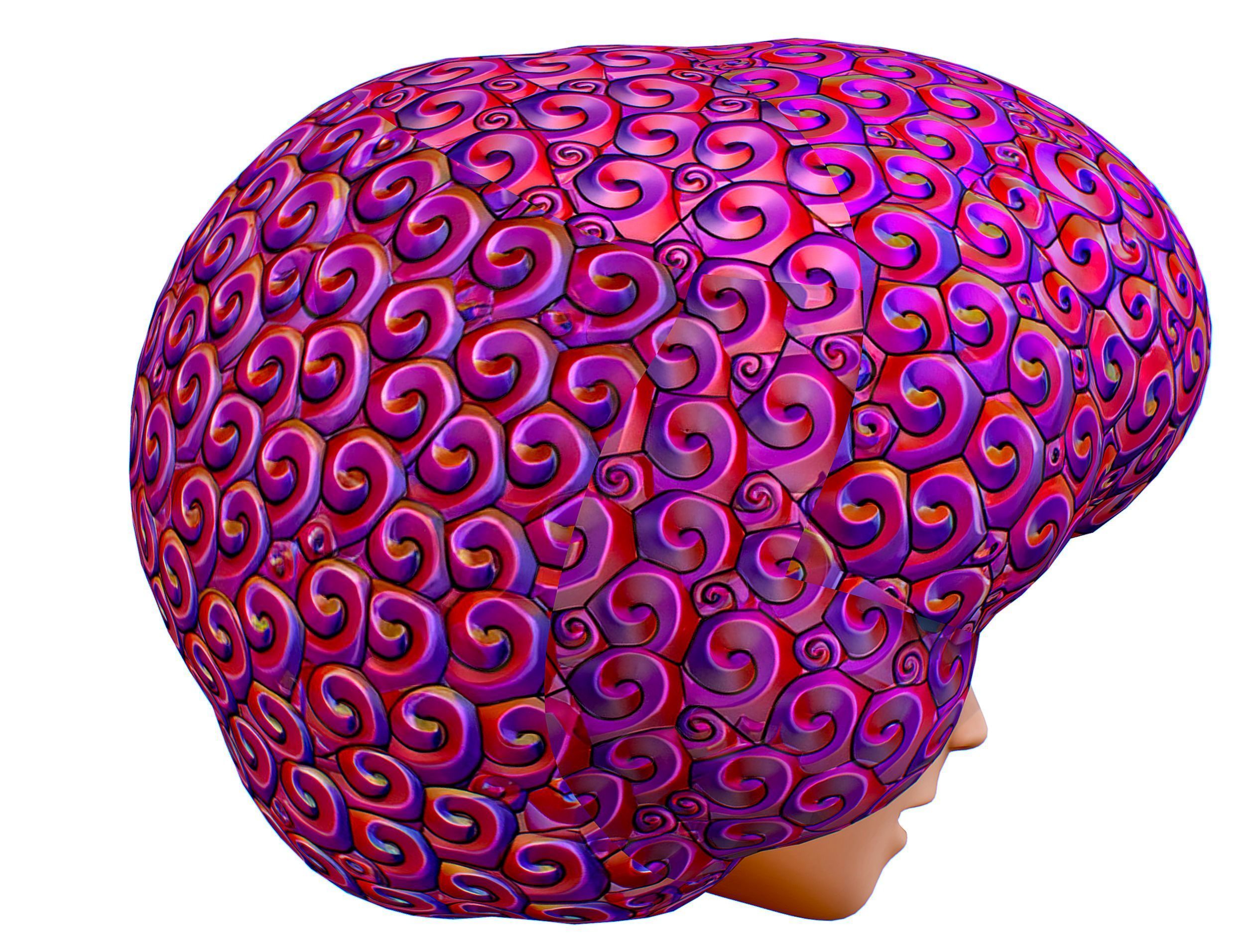 Stylized Afro Pink Neon Hair Multicolor Hot Wig Low-poly 3D model_11