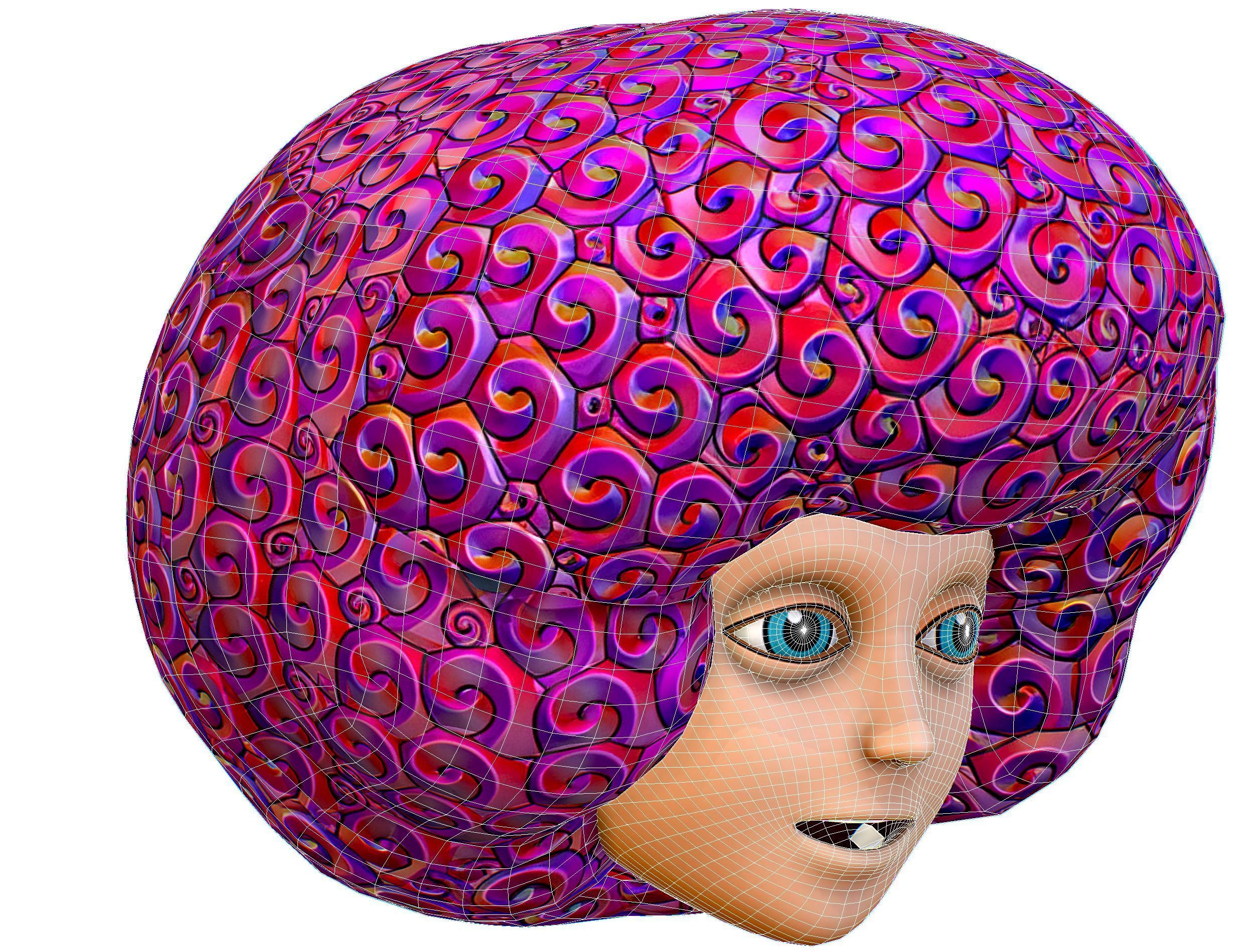 Stylized Afro Pink Neon Hair Multicolor Hot Wig Low-poly 3D model_18