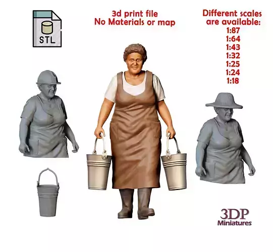 N4 Farmers woman carrying buckets 3D print model