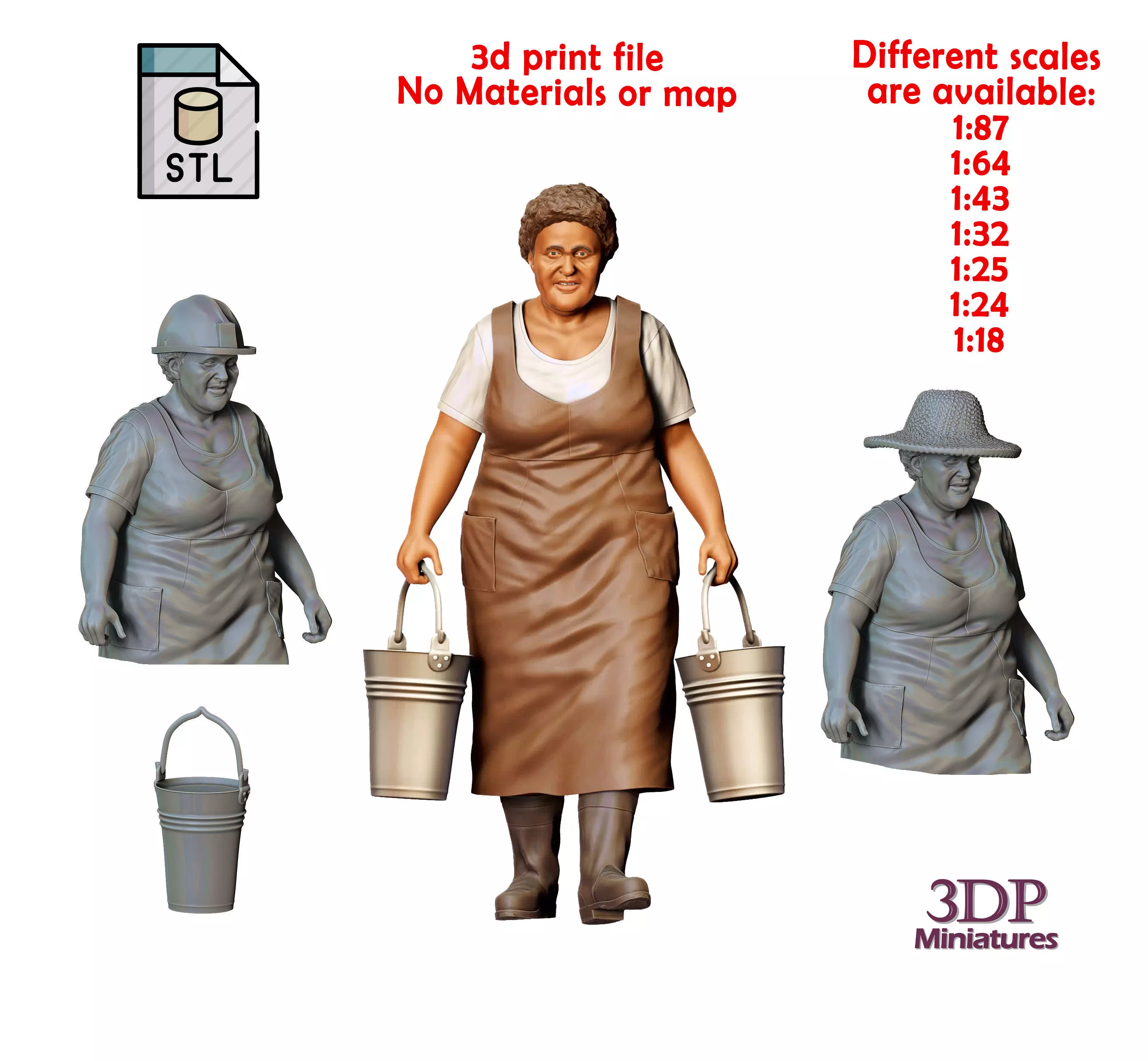 N4 Farmers woman carrying buckets 3D print model_0