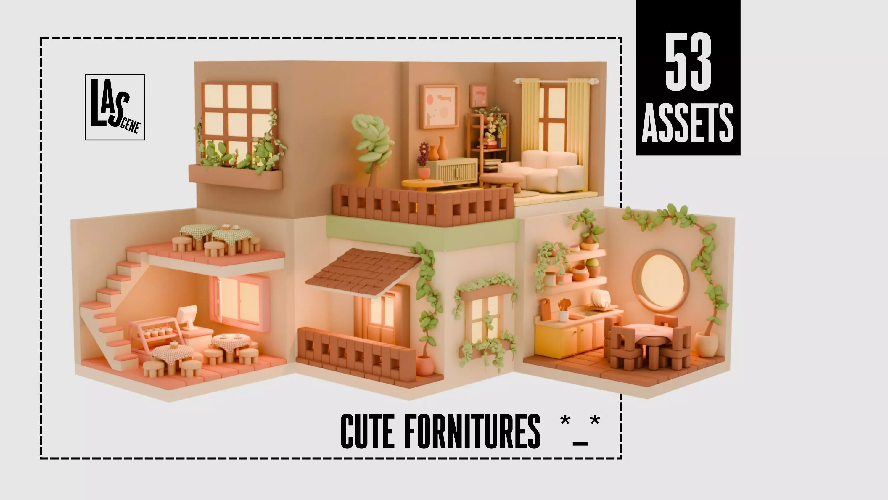 Cute Interior Assets Low-poly 3D model_0