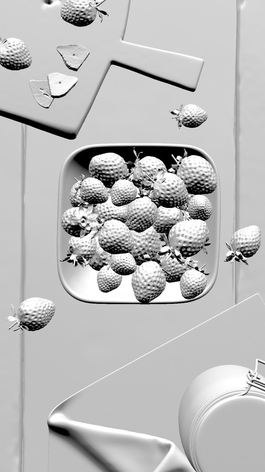 polypasta - strawberry studio scene 3D model_2