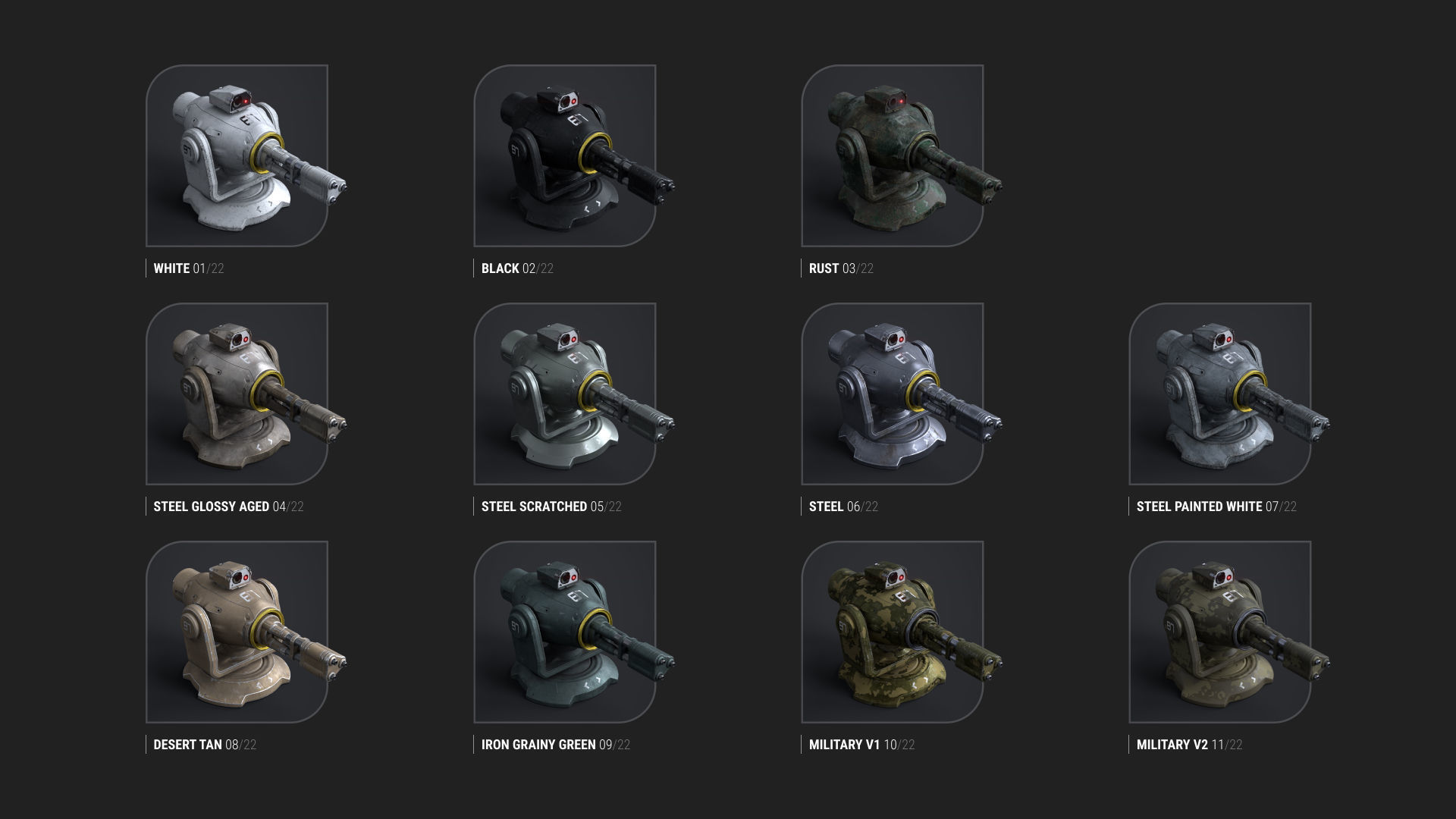 Minigun Turret Textures 22 plus 12 Decals on-off Low-poly 3D model_2