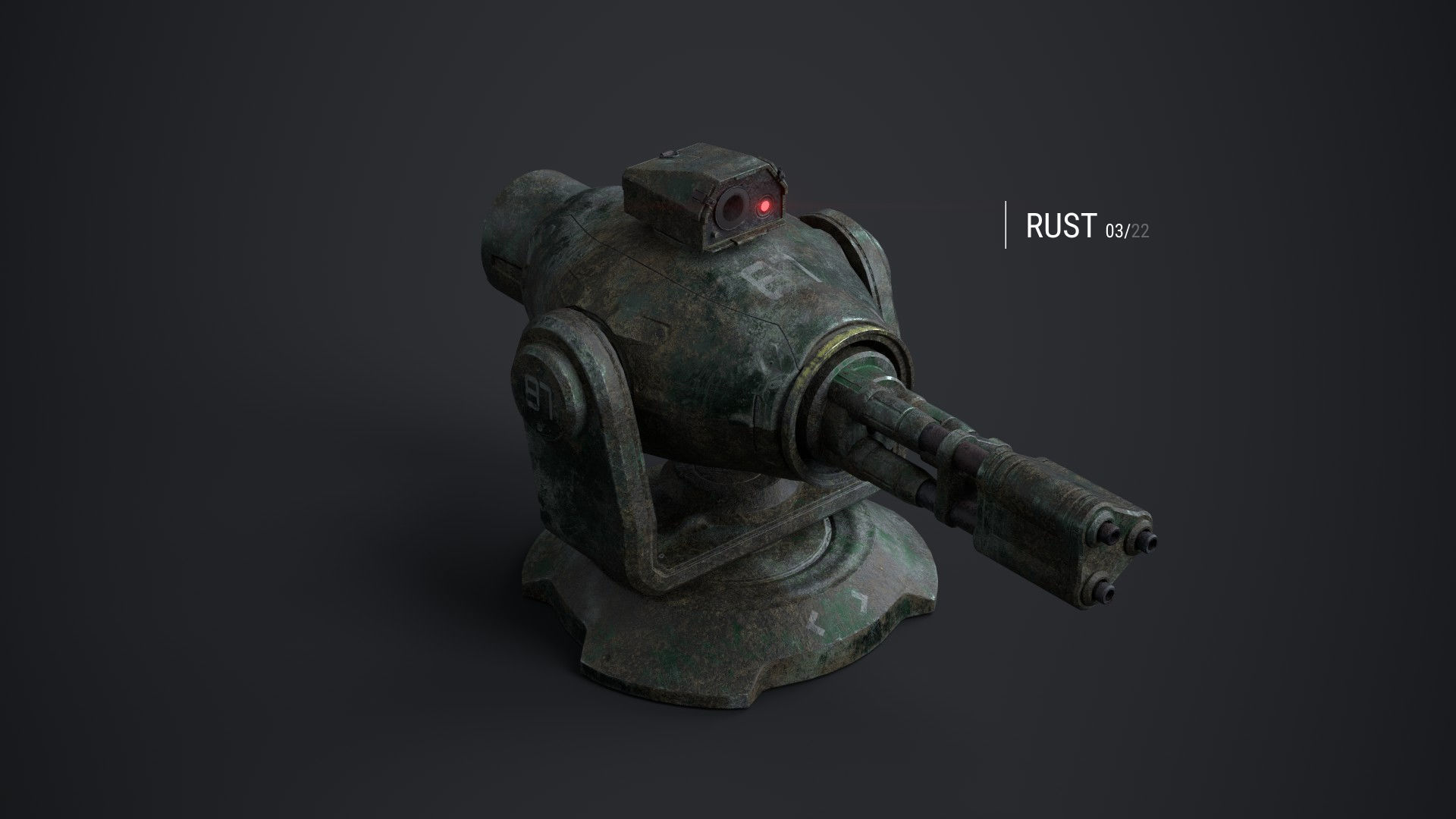 Minigun Turret Textures 22 plus 12 Decals on-off Low-poly 3D model_14