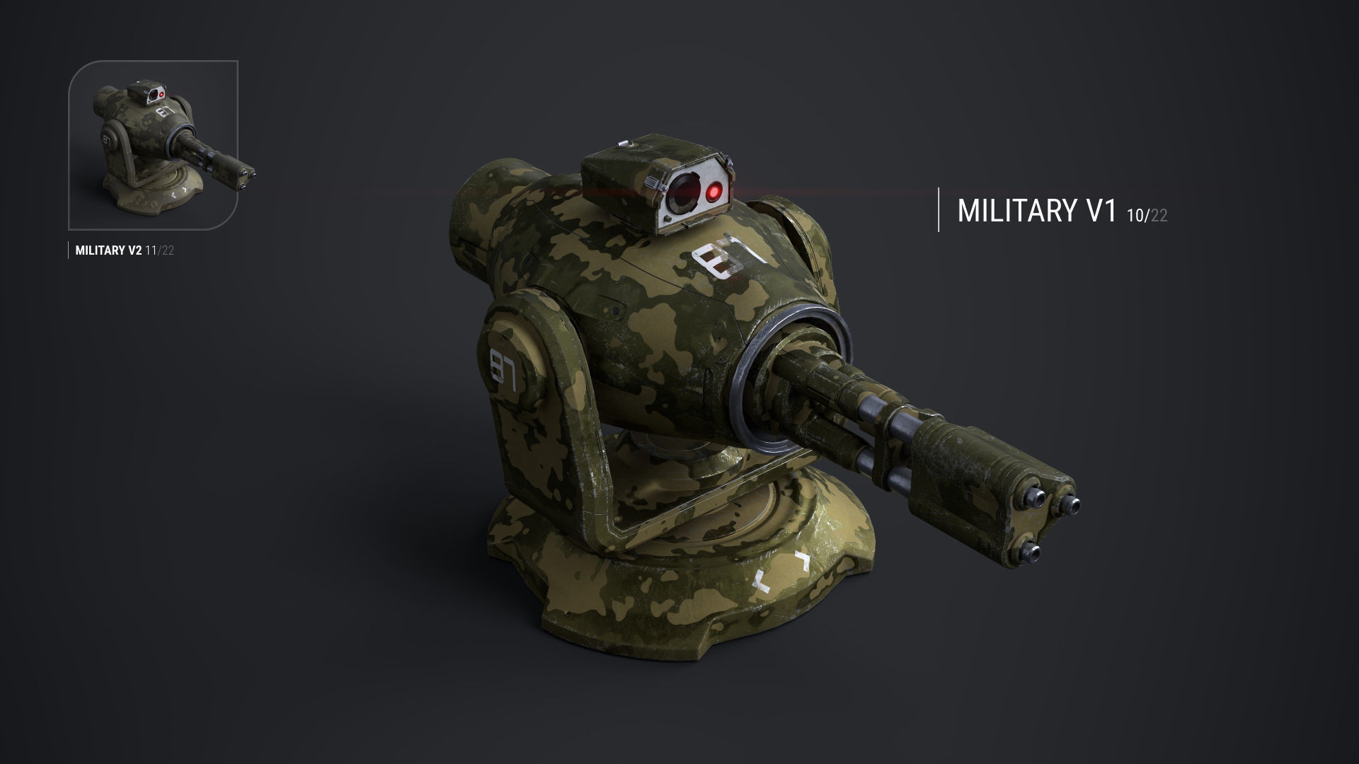 Minigun Turret Textures 22 plus 12 Decals on-off Low-poly 3D model_13