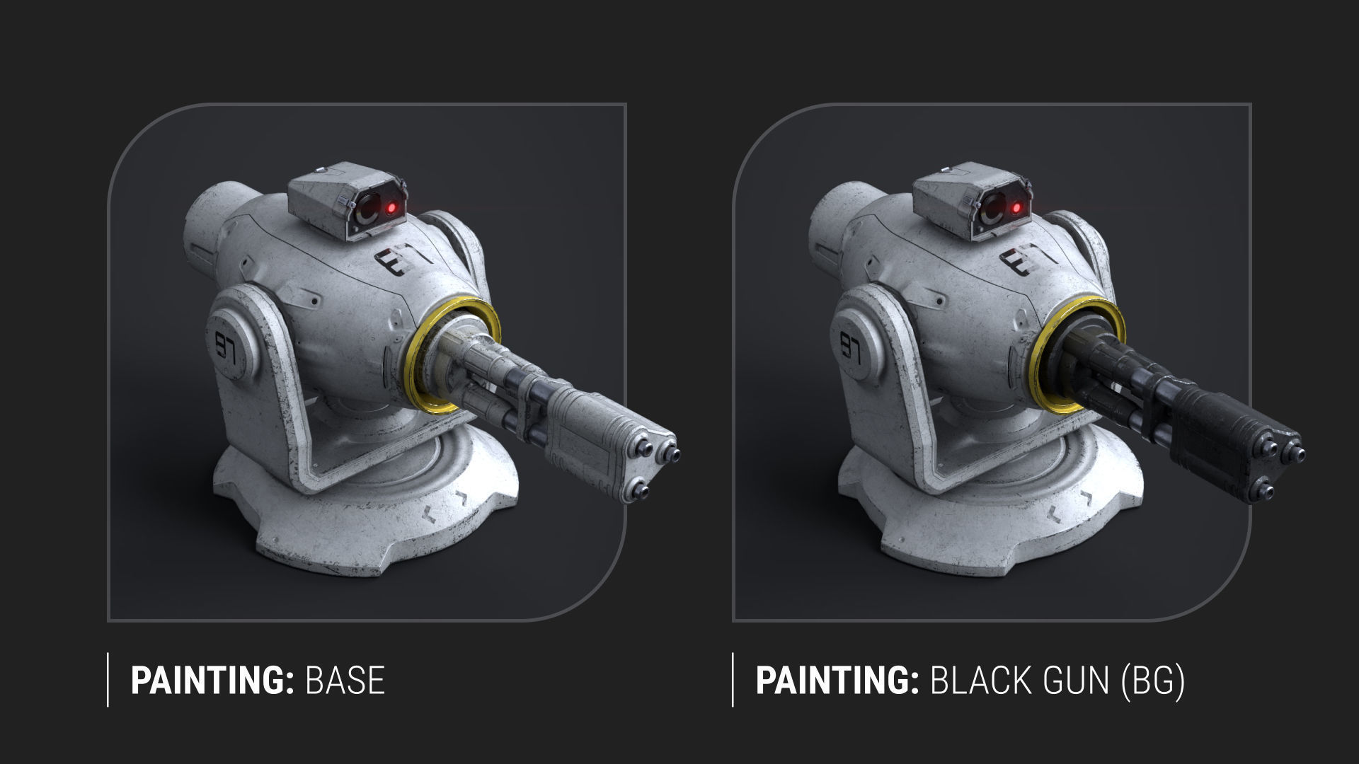 Minigun Turret Textures 22 plus 12 Decals on-off Low-poly 3D model_6