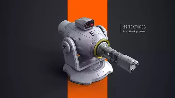 Minigun Turret Textures 22 plus 12 Decals on-off Low-poly 3D model