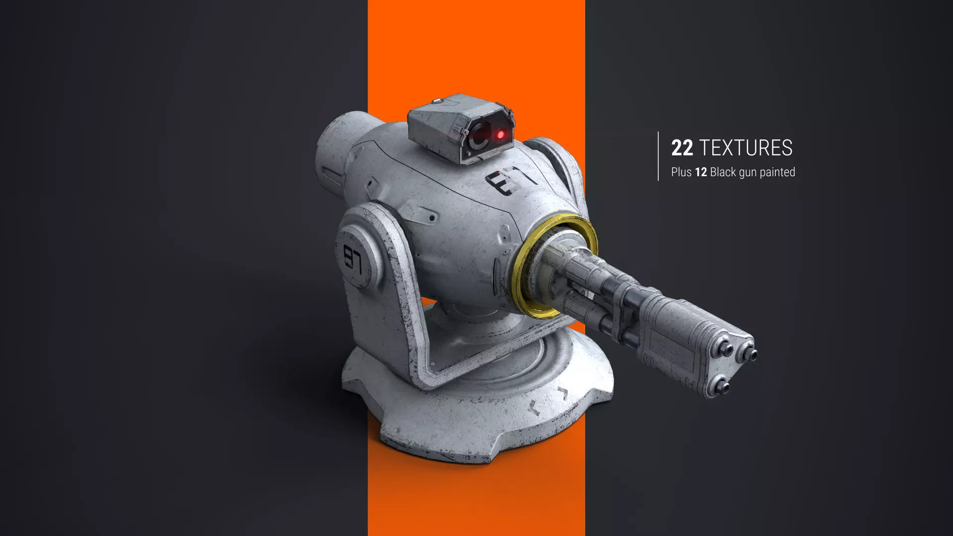 Minigun Turret Textures 22 plus 12 Decals on-off Low-poly 3D model_0
