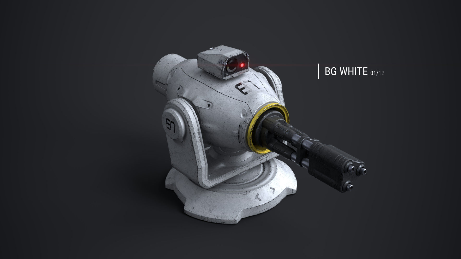 Minigun Turret Textures 22 plus 12 Decals on-off Low-poly 3D model_15