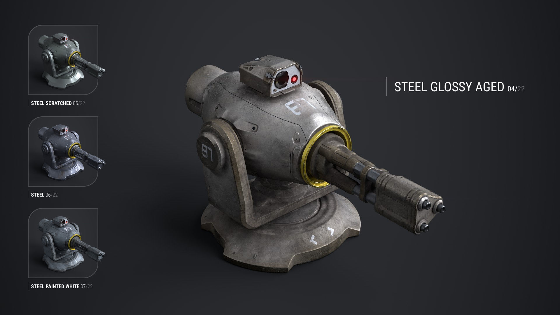 Minigun Turret Textures 22 plus 12 Decals on-off Low-poly 3D model_12
