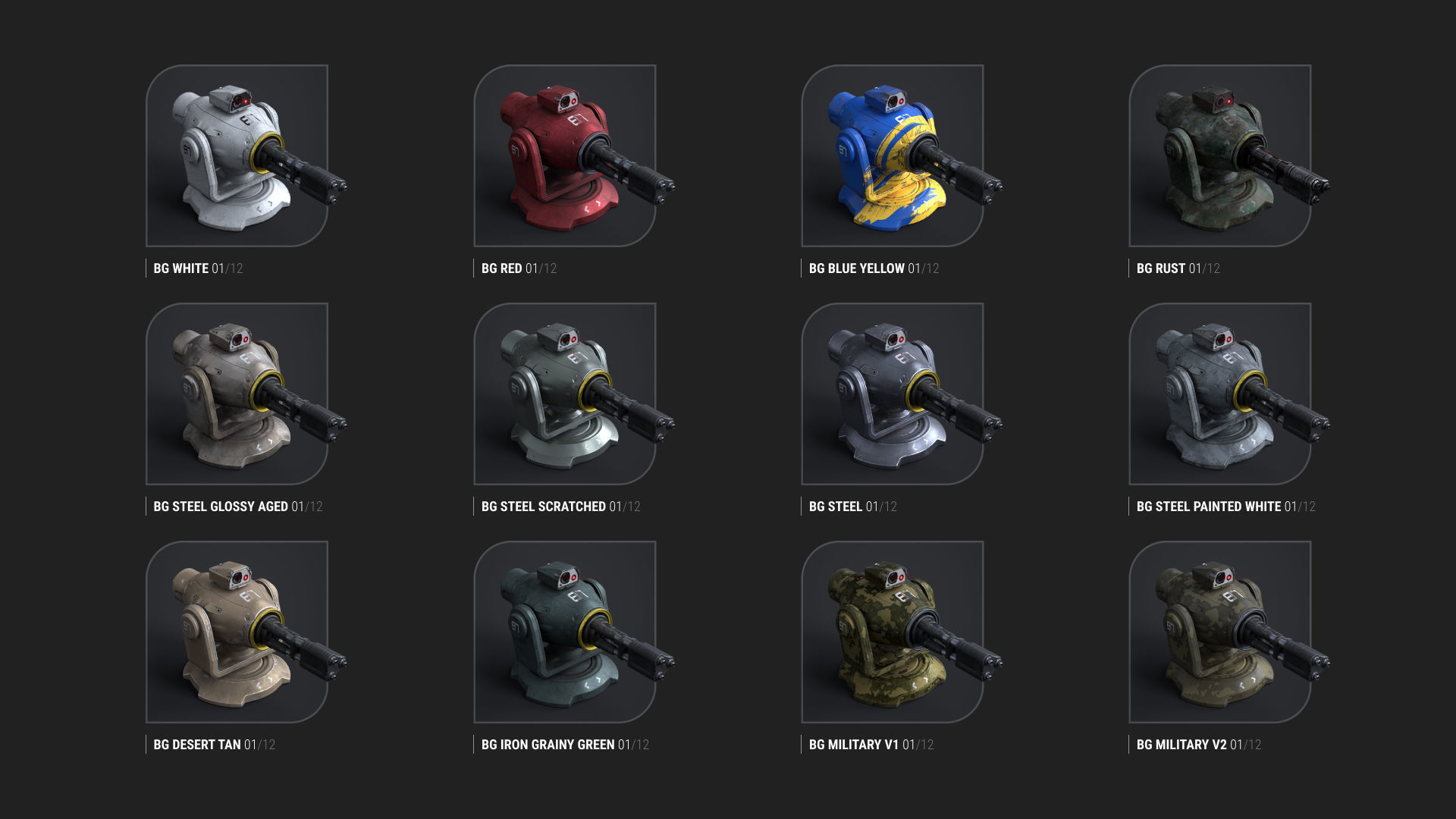 Minigun Turret Textures 22 plus 12 Decals on-off Low-poly 3D model_4