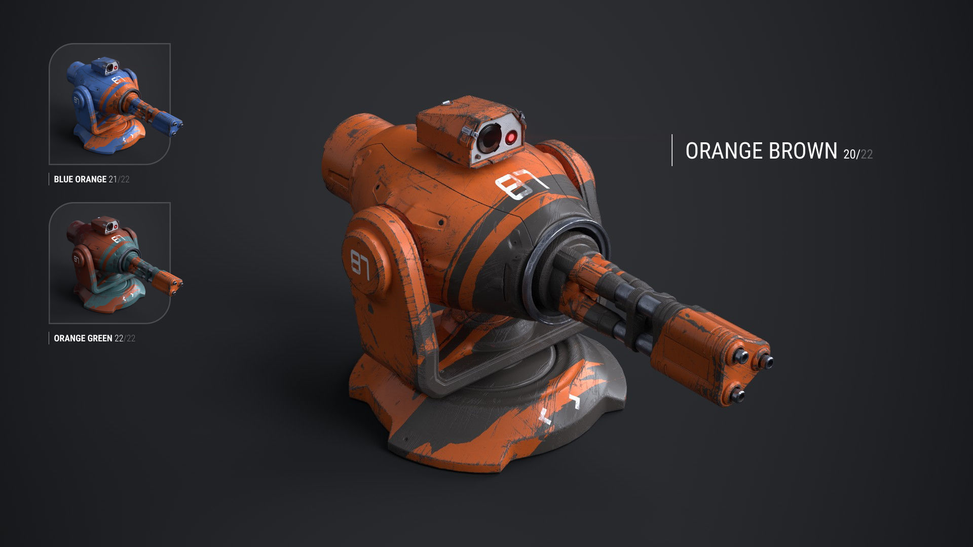 Minigun Turret Textures 22 plus 12 Decals on-off Low-poly 3D model_10