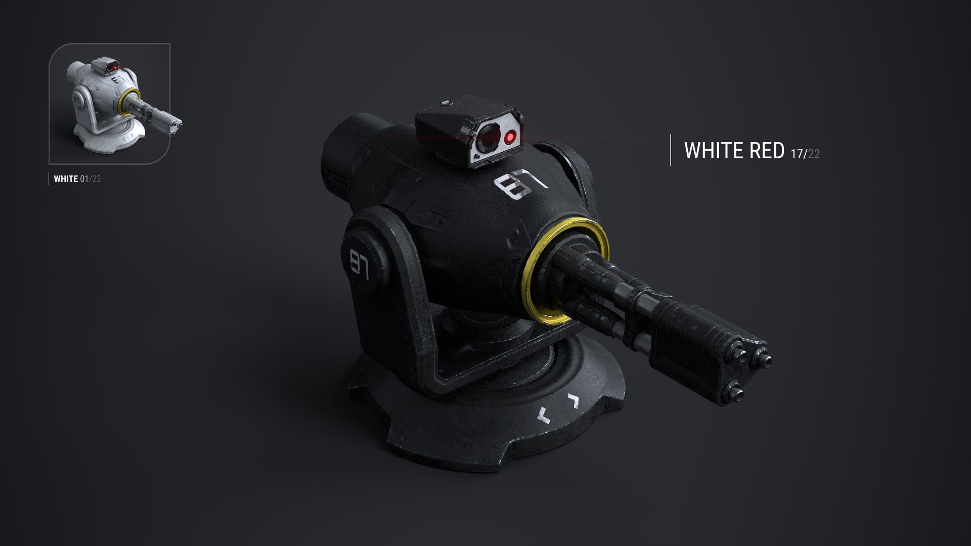 Minigun Turret Textures 22 plus 12 Decals on-off Low-poly 3D model_7