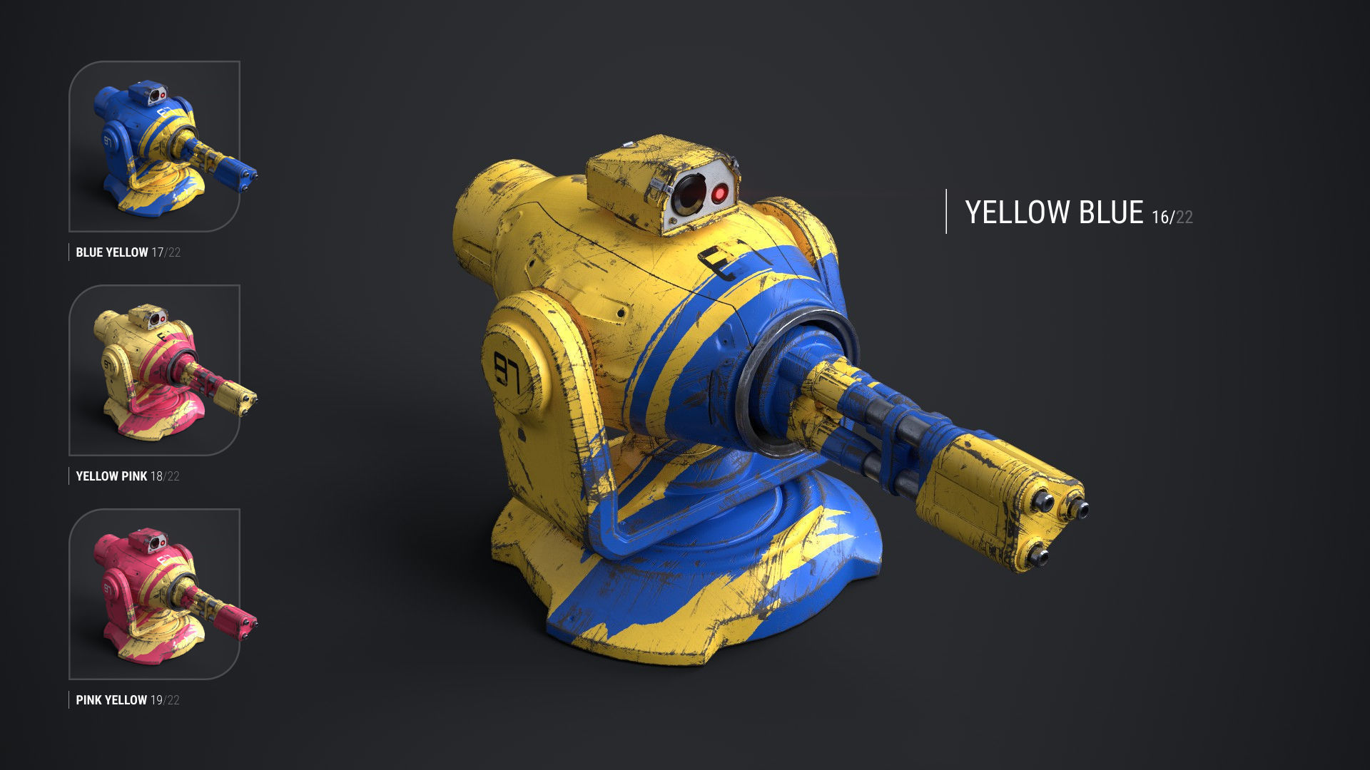 Minigun Turret Textures 22 plus 12 Decals on-off Low-poly 3D model_9