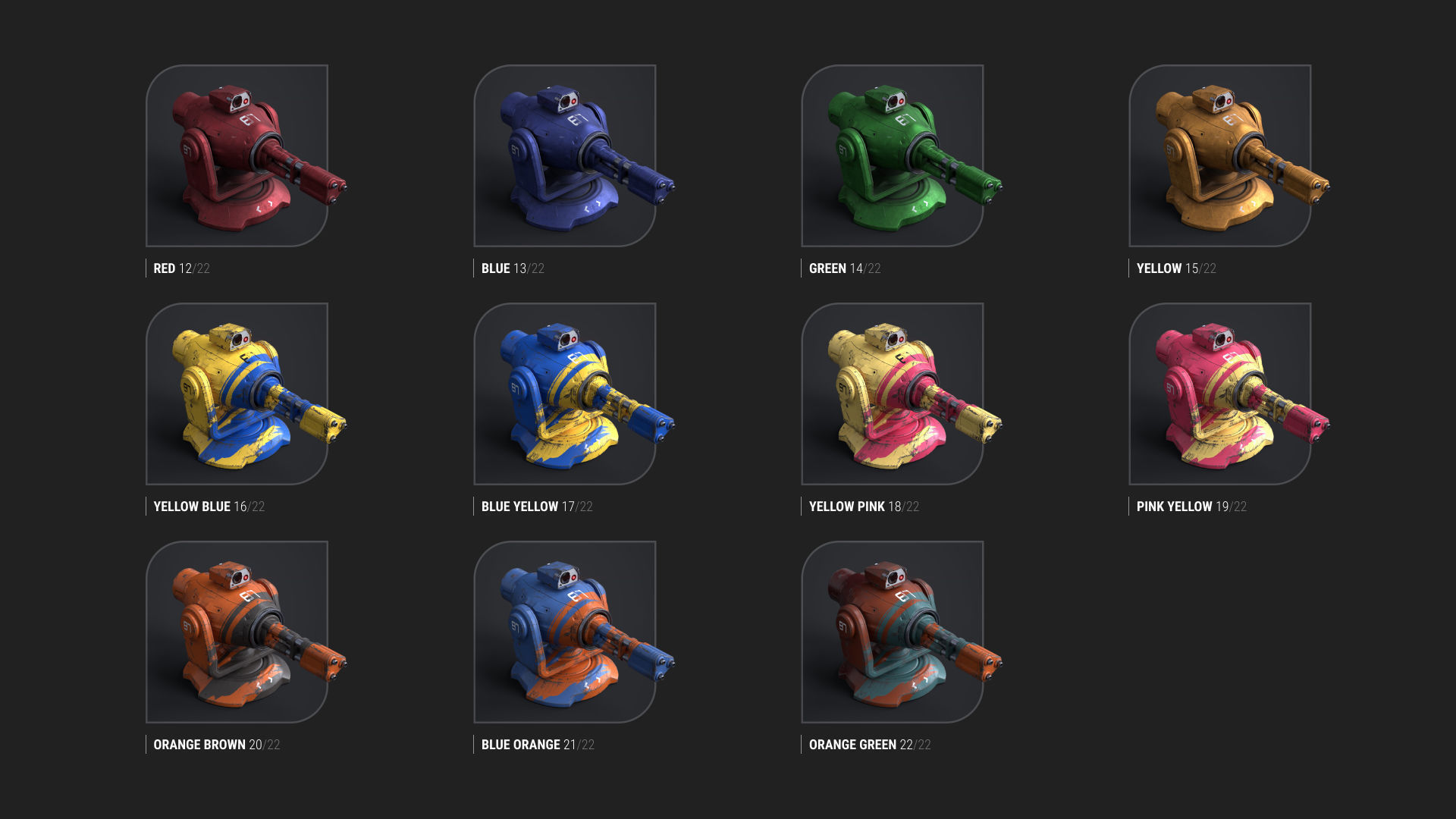 Minigun Turret Textures 22 plus 12 Decals on-off Low-poly 3D model_3