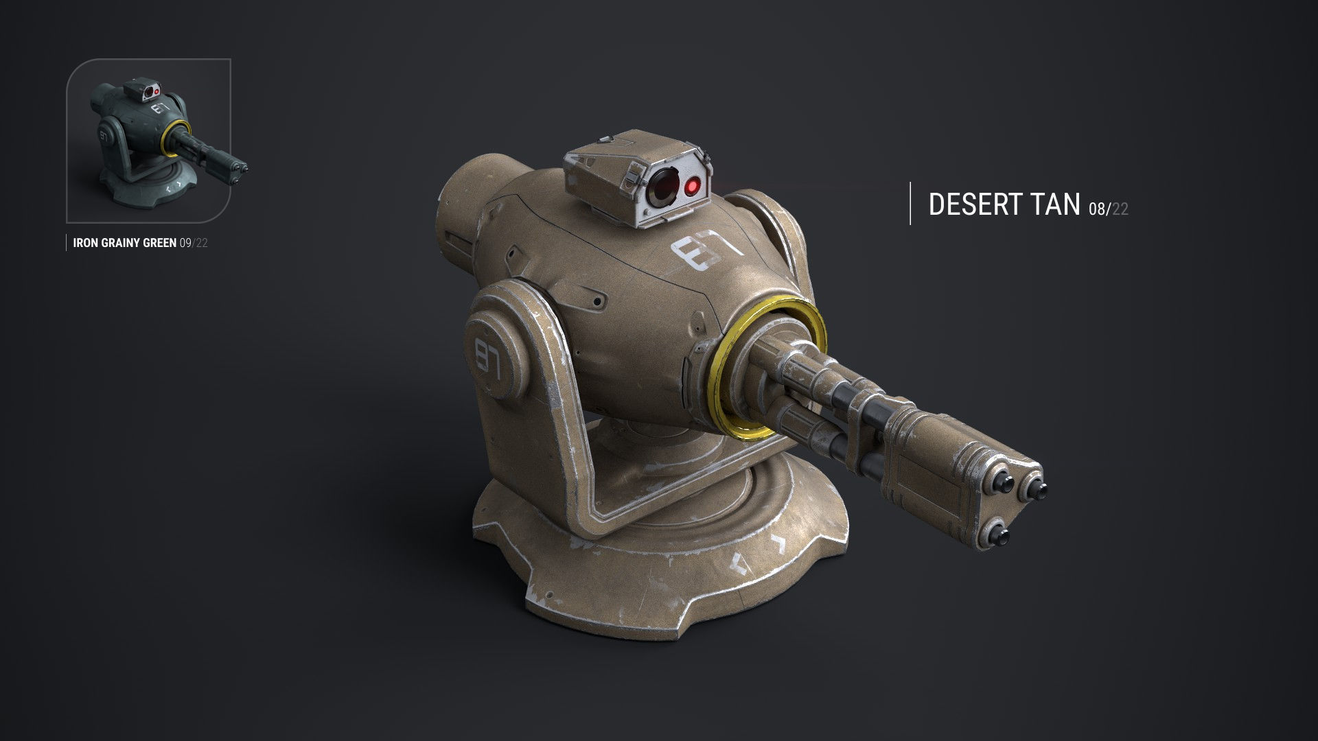 Minigun Turret Textures 22 plus 12 Decals on-off Low-poly 3D model_11