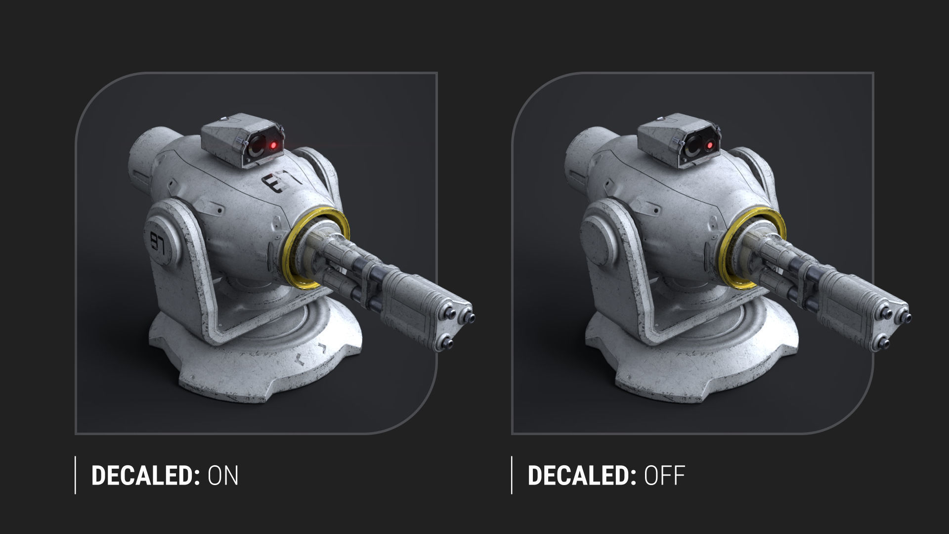 Minigun Turret Textures 22 plus 12 Decals on-off Low-poly 3D model_5