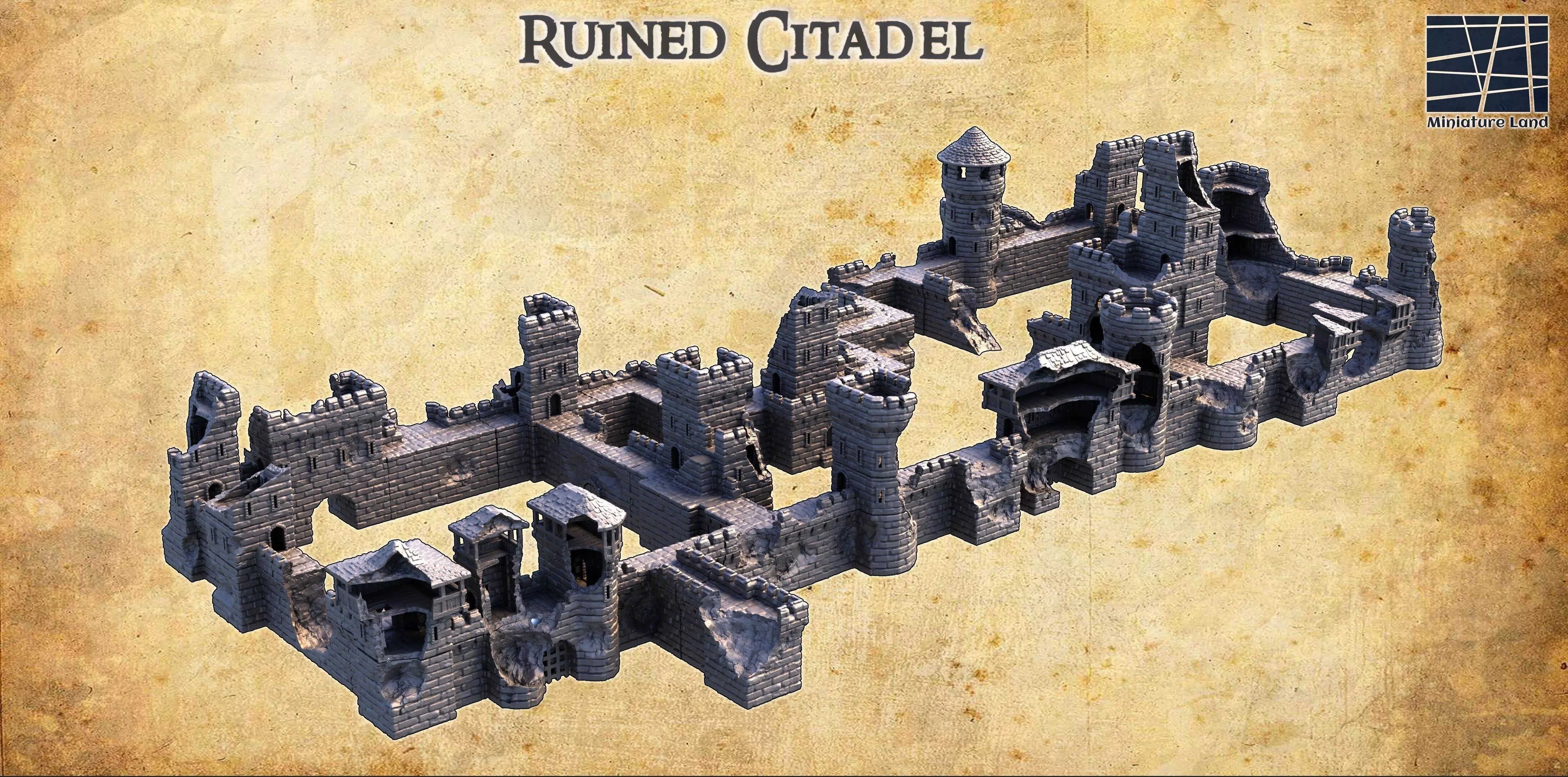 Modular Ruined Citadel Tabletop Terrain 28 MM 3D print model_0