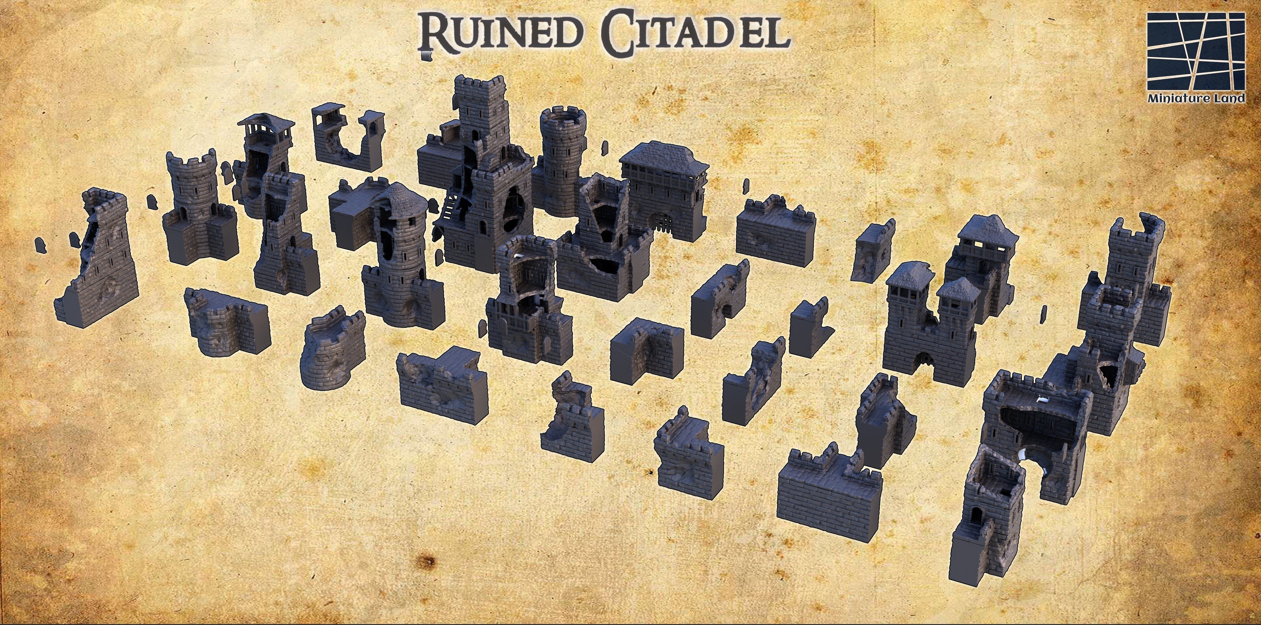 Modular Ruined Citadel Tabletop Terrain 28 MM 3D print model_4