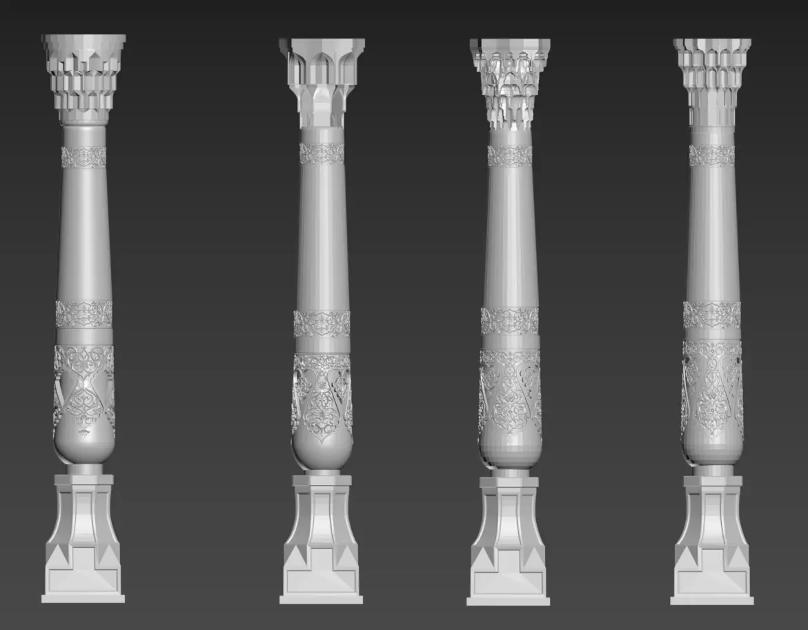 Islamic Columns 4 types w muqarnas 3D model_0