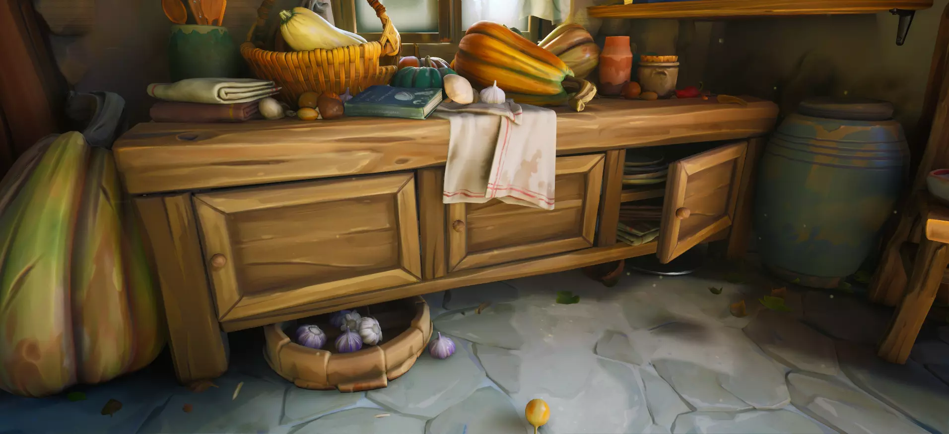 Stylized Buffet Low-poly 3D model_0