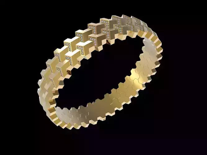 Armored Cube Illusioned Double row Bracelet with diamond 3D print model