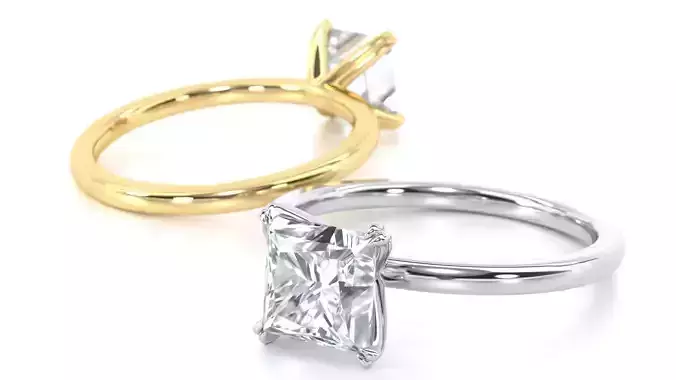 Princess Cut Double Prong Ring 3D print model