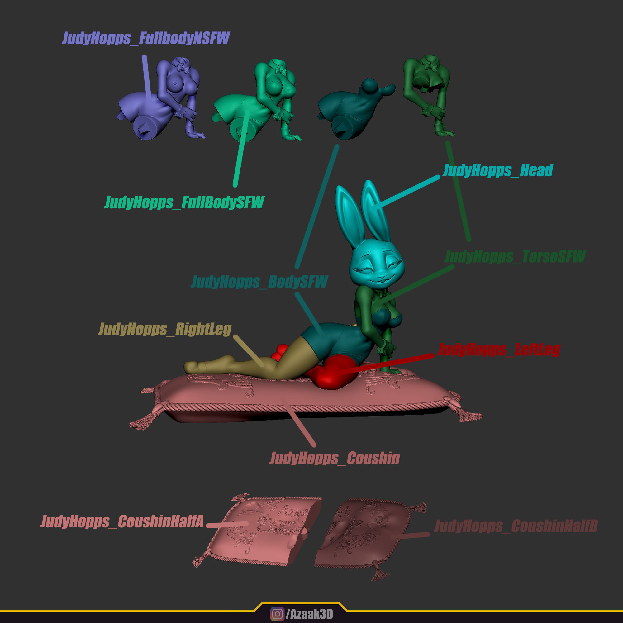 Judy Hopps - Bunnysuit Collection With NSFW variant 3D print model_3