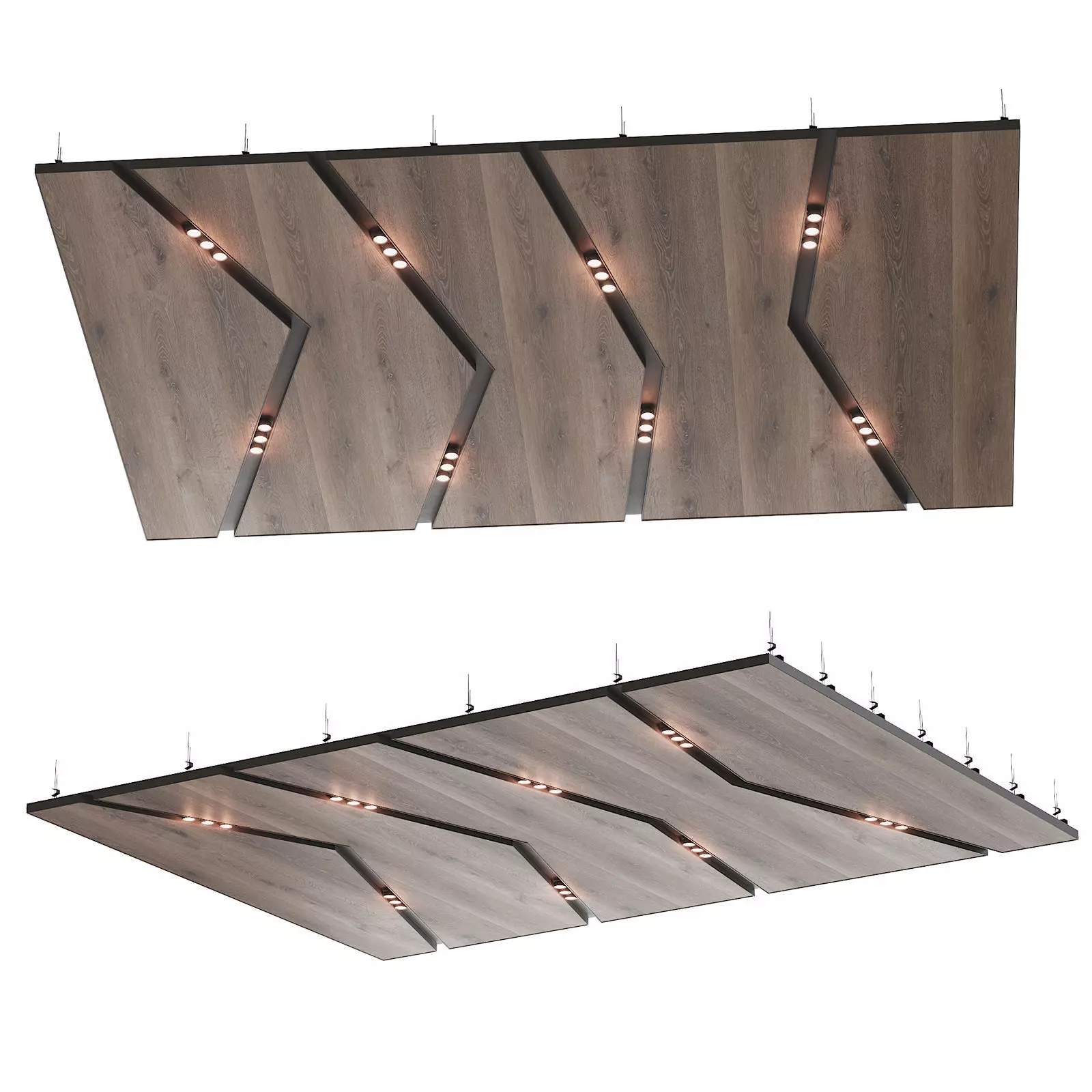 Wooden suspended ceiling with lighting 43 3D model_0