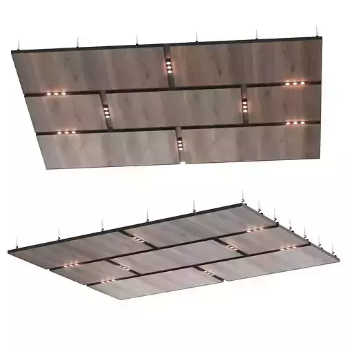 Wooden suspended ceiling with lighting 42 3D model