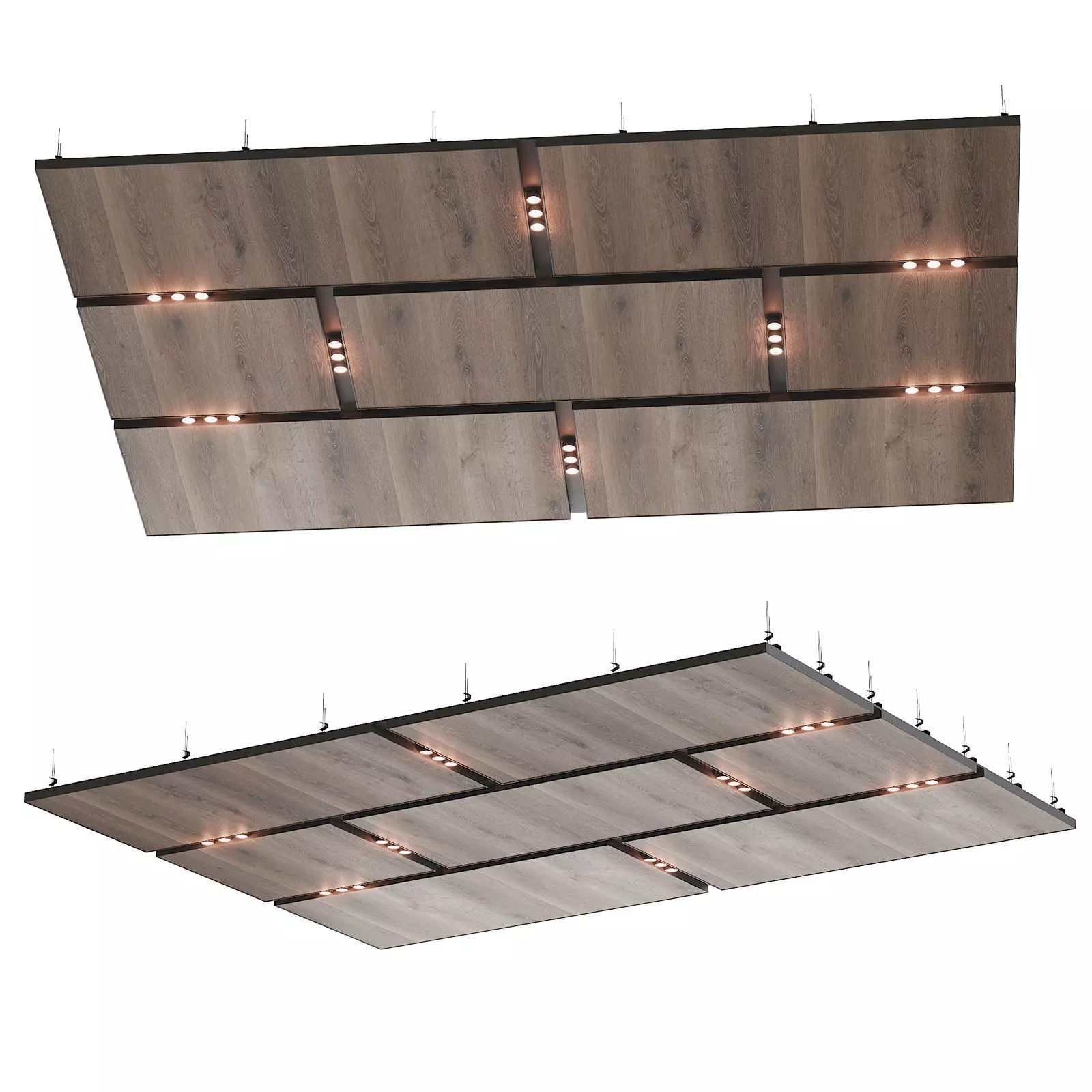 Wooden suspended ceiling with lighting 42 3D model_0