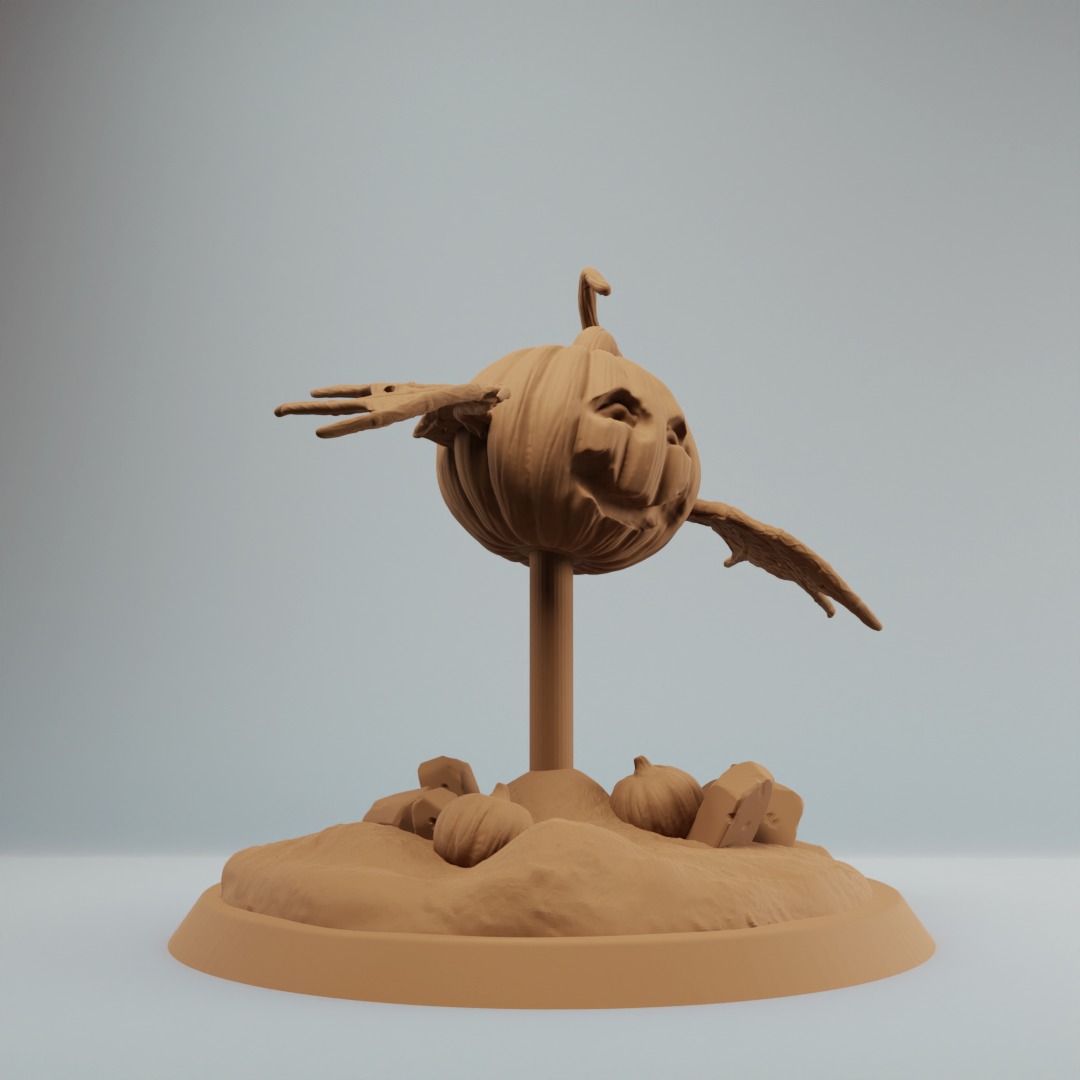 Cute flying pumpkin with bat wings - pre supported 3D print model_1