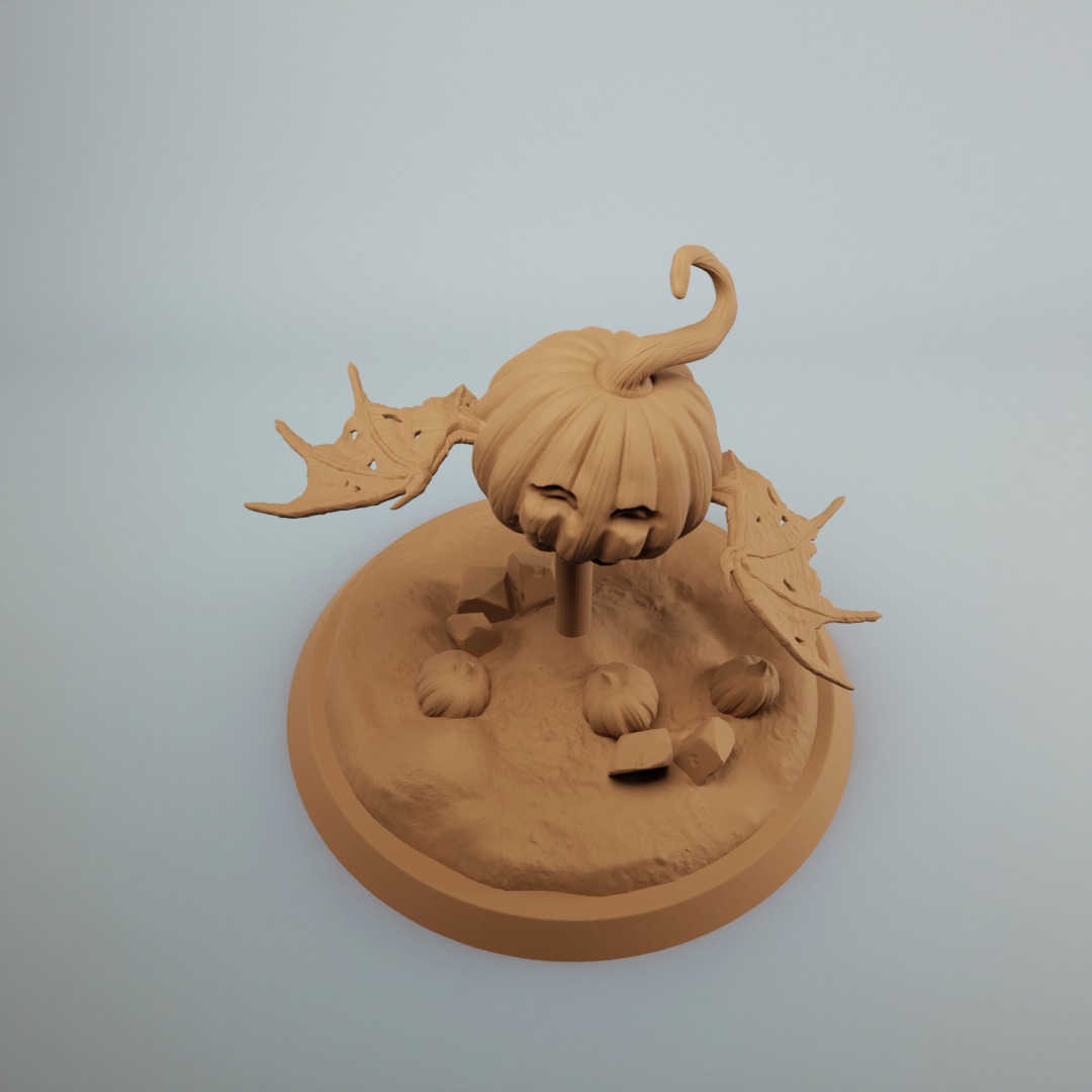Cute flying pumpkin with bat wings - pre supported 3D print model_2