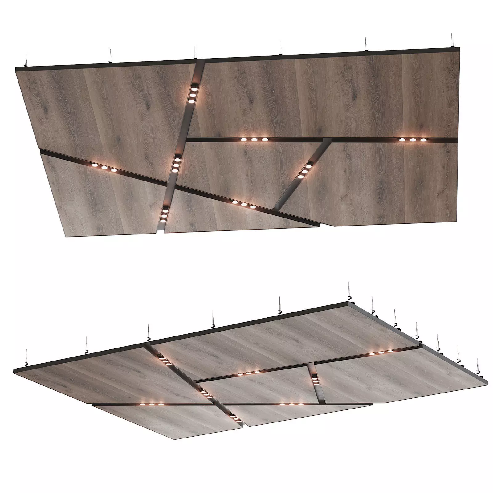 Wooden suspended ceiling with lighting 40 3D model_0