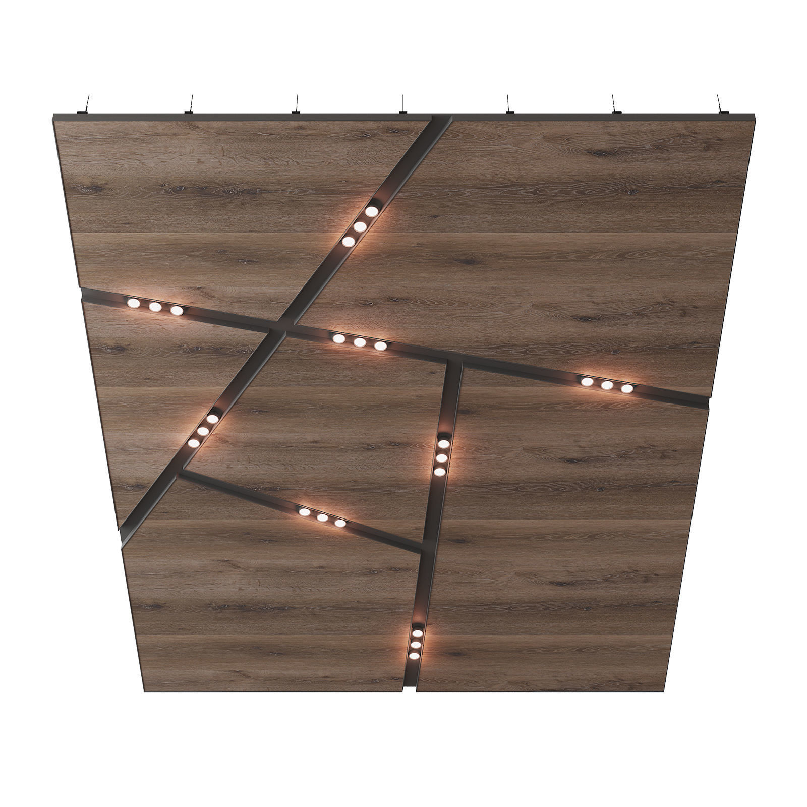 Wooden suspended ceiling with lighting 40 3D model_1