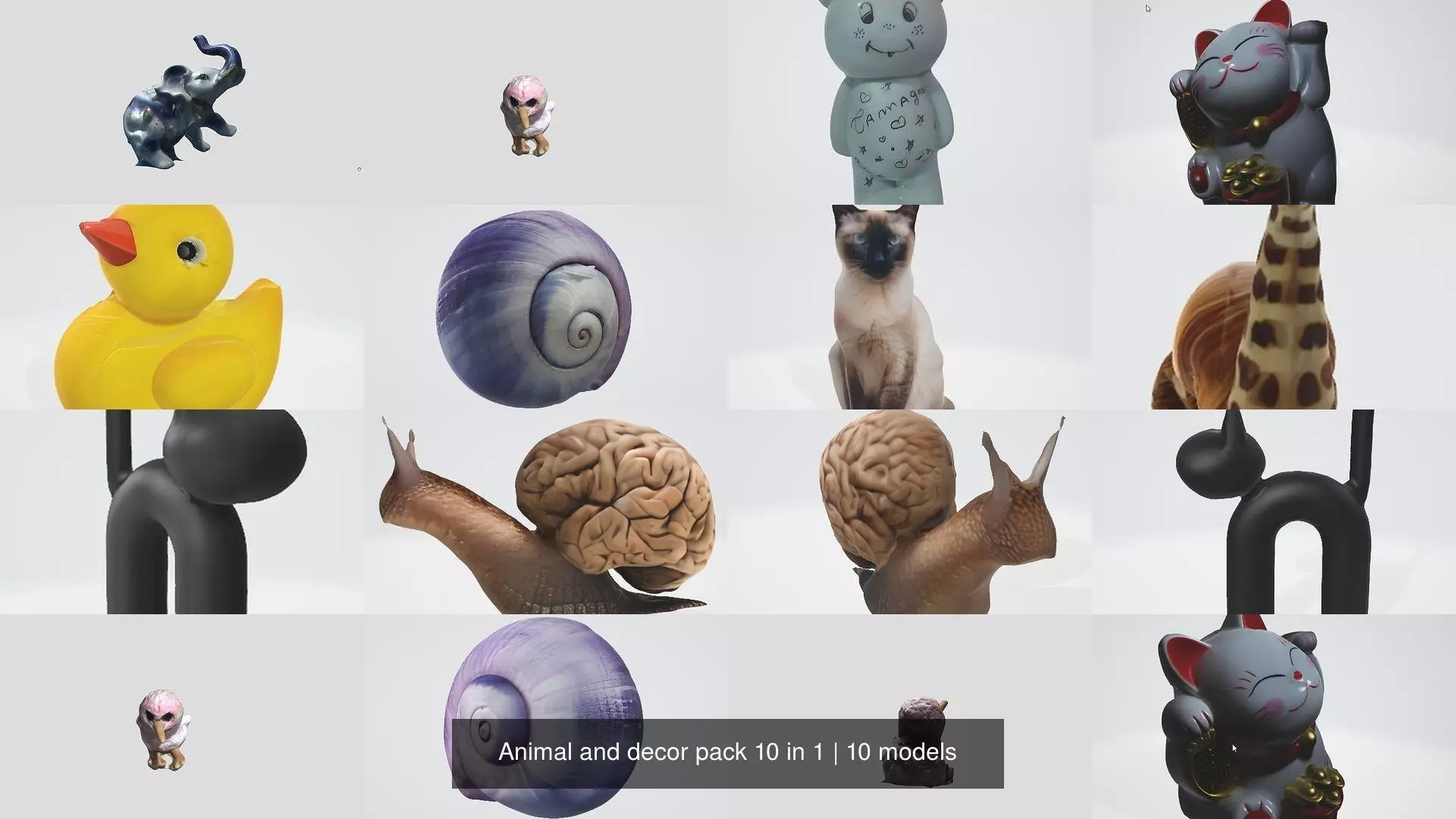 Animal and decor pack 10 in 1 3D Model Collection_0